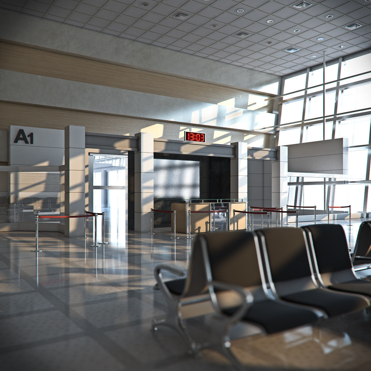 Airport Departures Lounge 3D model_2