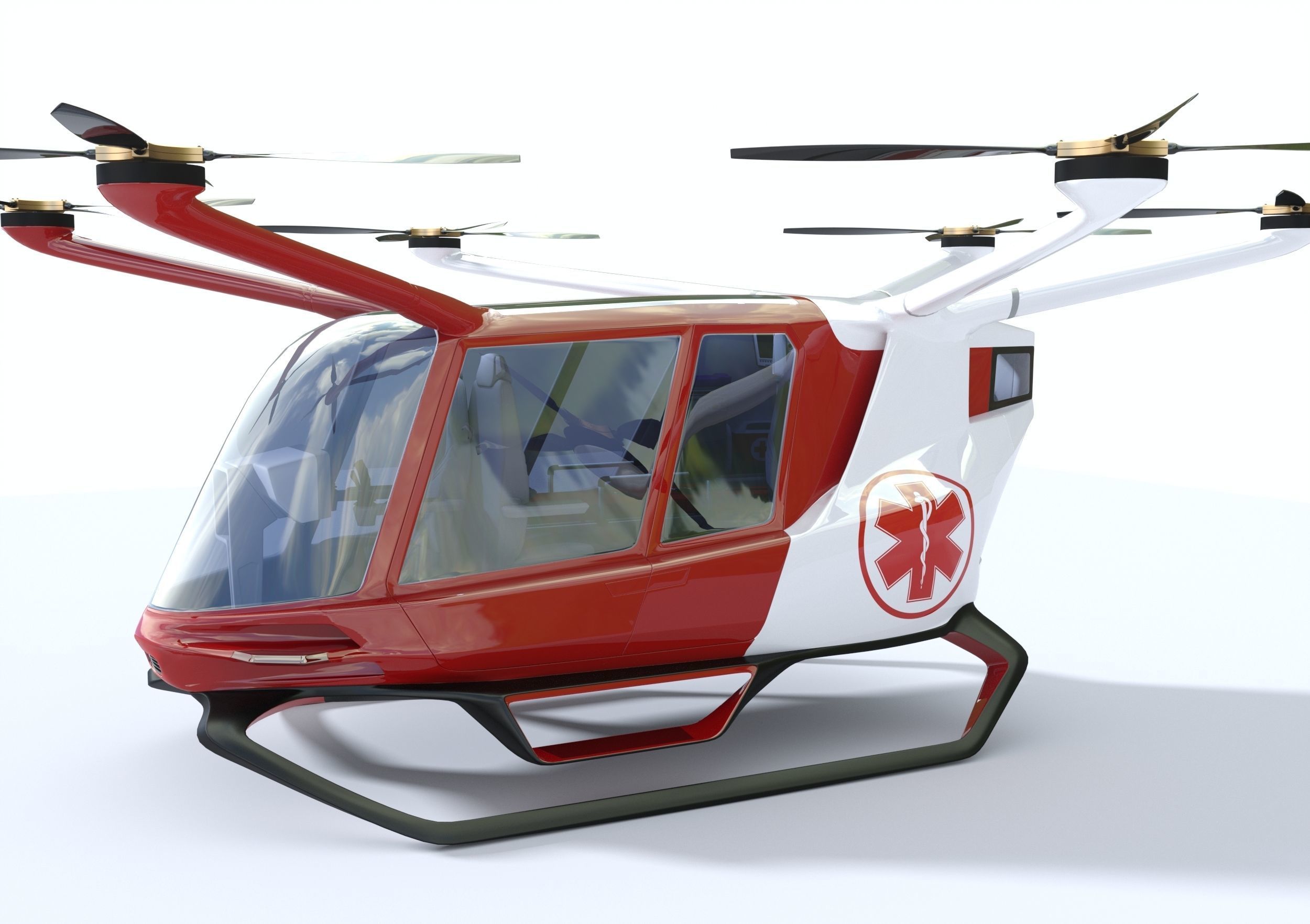 Medical Ambulance Drone with Interior 3D model_4