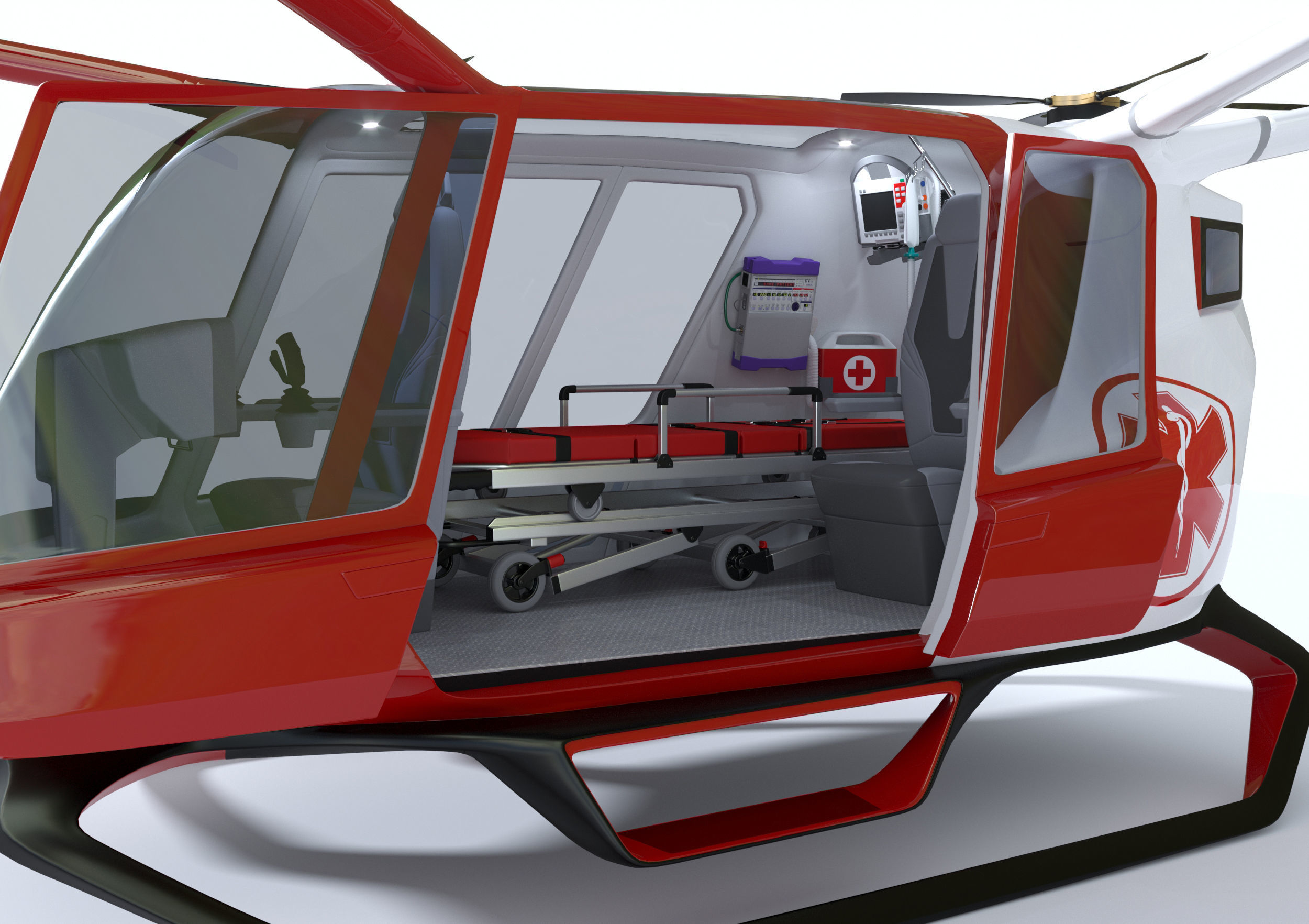 Medical Ambulance Drone with Interior 3D model_21