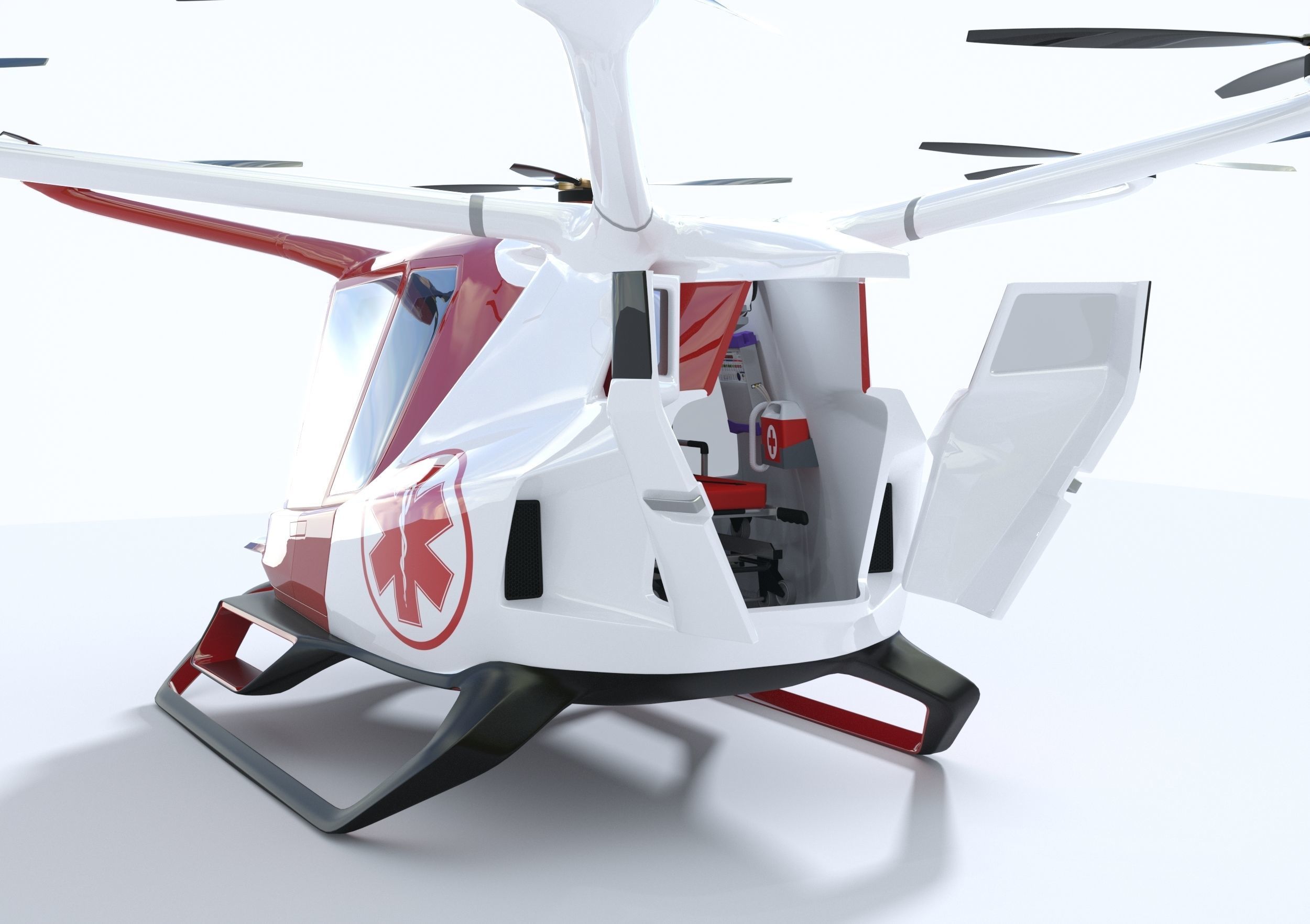 Medical Ambulance Drone with Interior 3D model_10