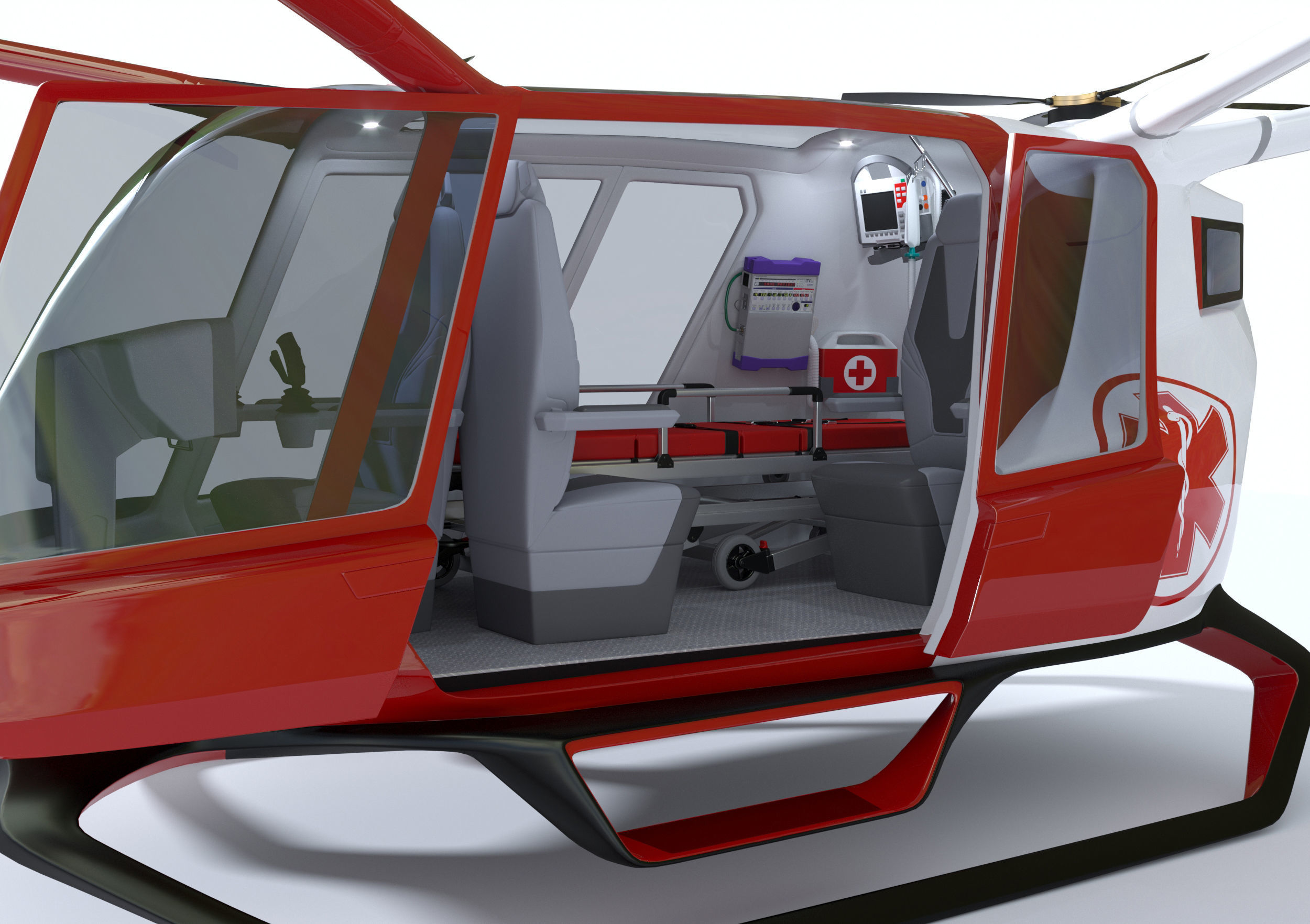Medical Ambulance Drone with Interior 3D model_8