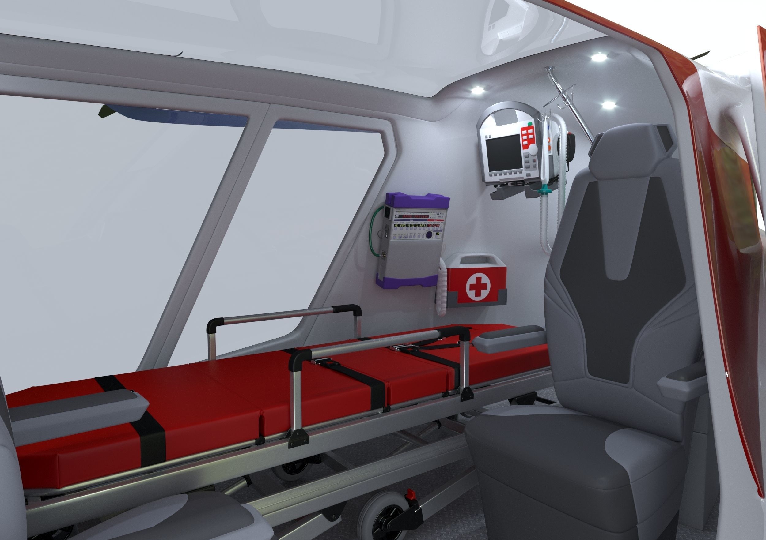 Medical Ambulance Drone with Interior 3D model_9