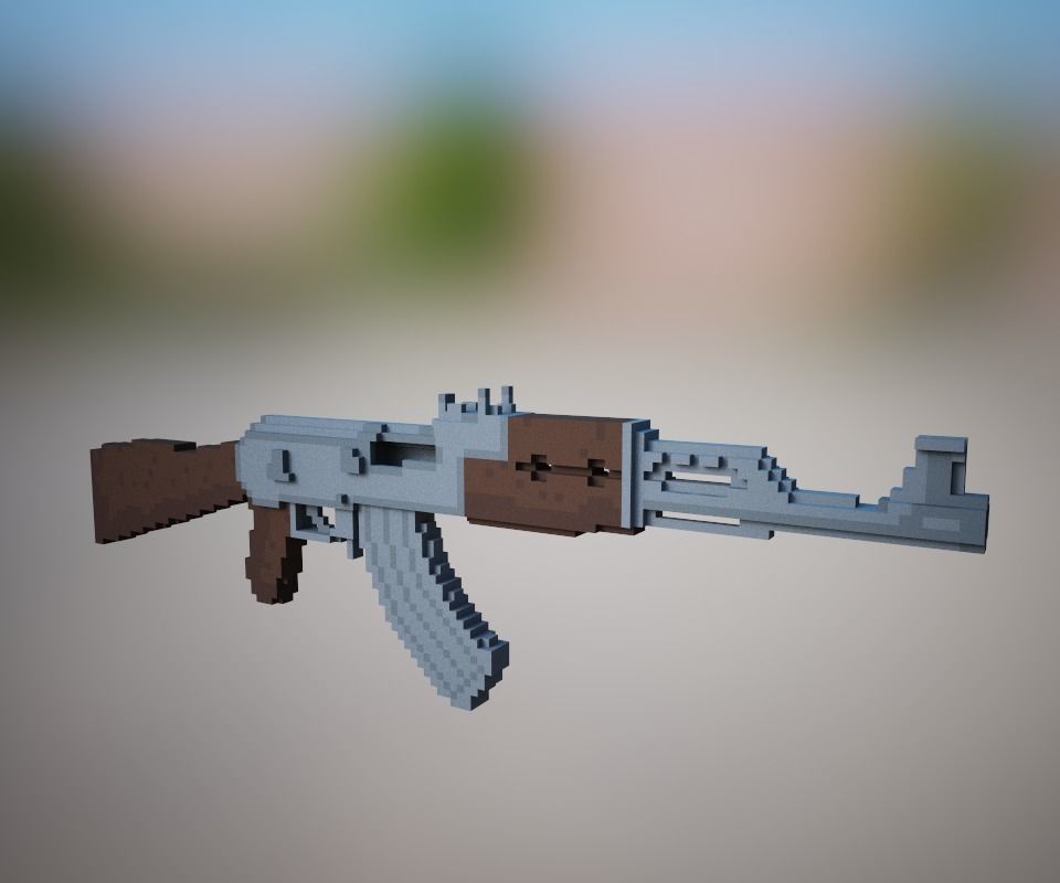 Voxel AK-47 Low-poly 3D model Low-poly 3D model_0
