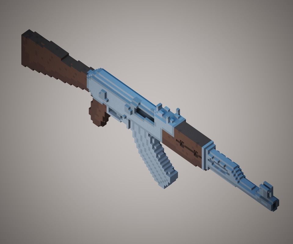 Voxel AK-47 Low-poly 3D model Low-poly 3D model_3