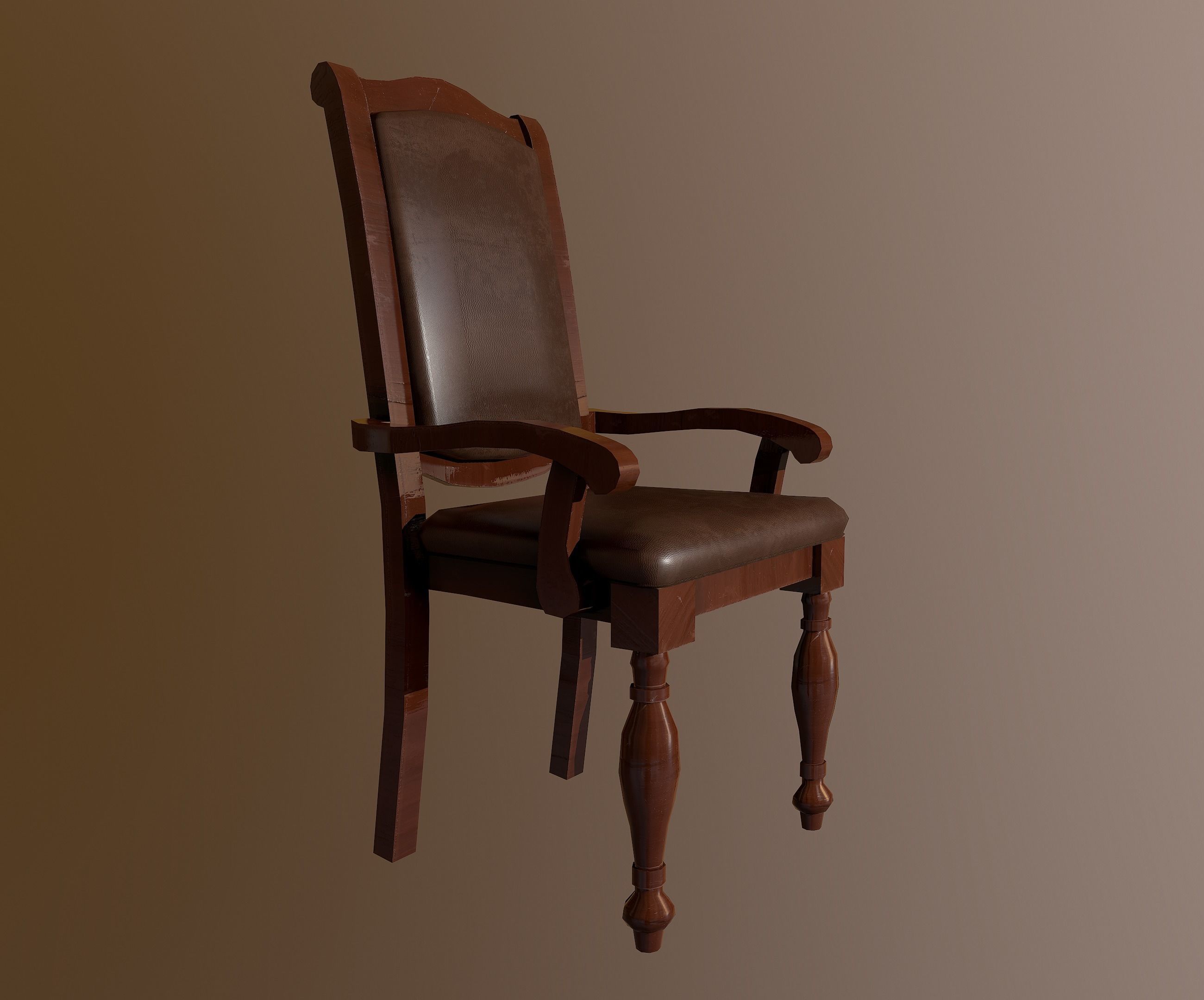 Old Wood Chair Low-poly 3D model_2