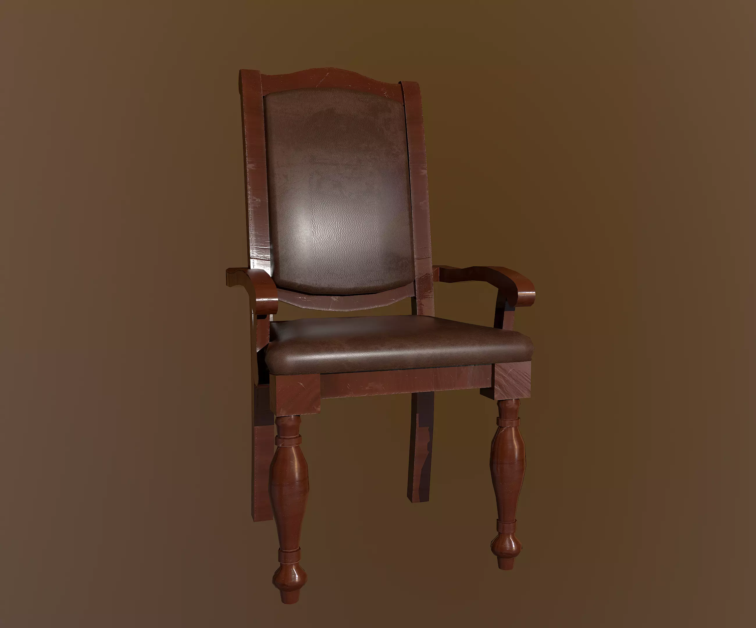 Old Wood Chair Low-poly 3D model_0