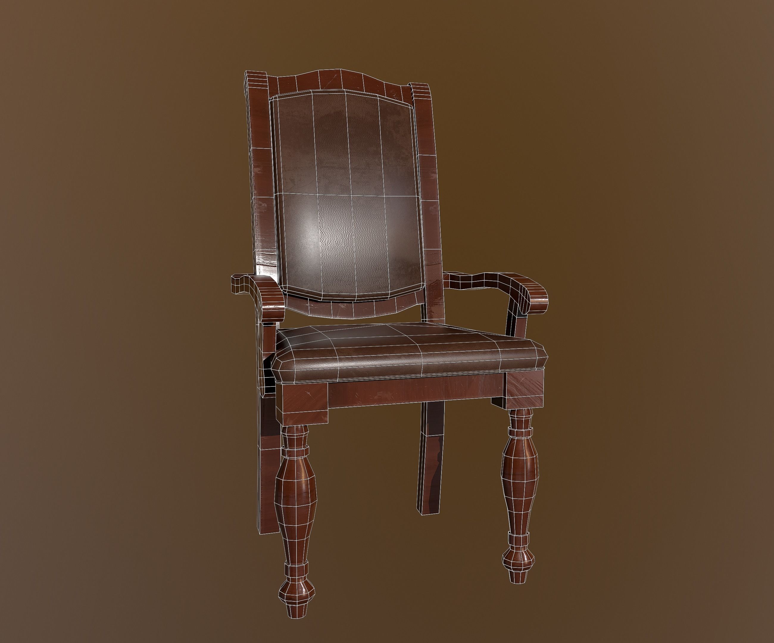 Old Wood Chair Low-poly 3D model_1