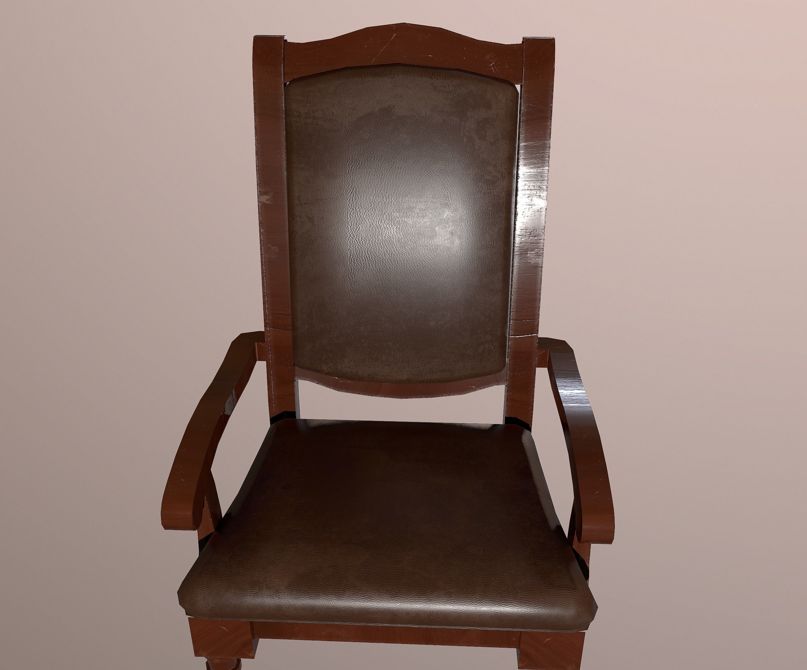 Old Wood Chair Low-poly 3D model_3