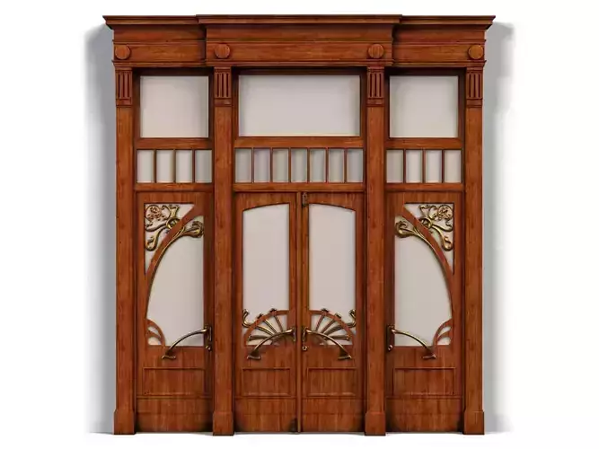 Door0015 wooden door with ornate carvings 3D model