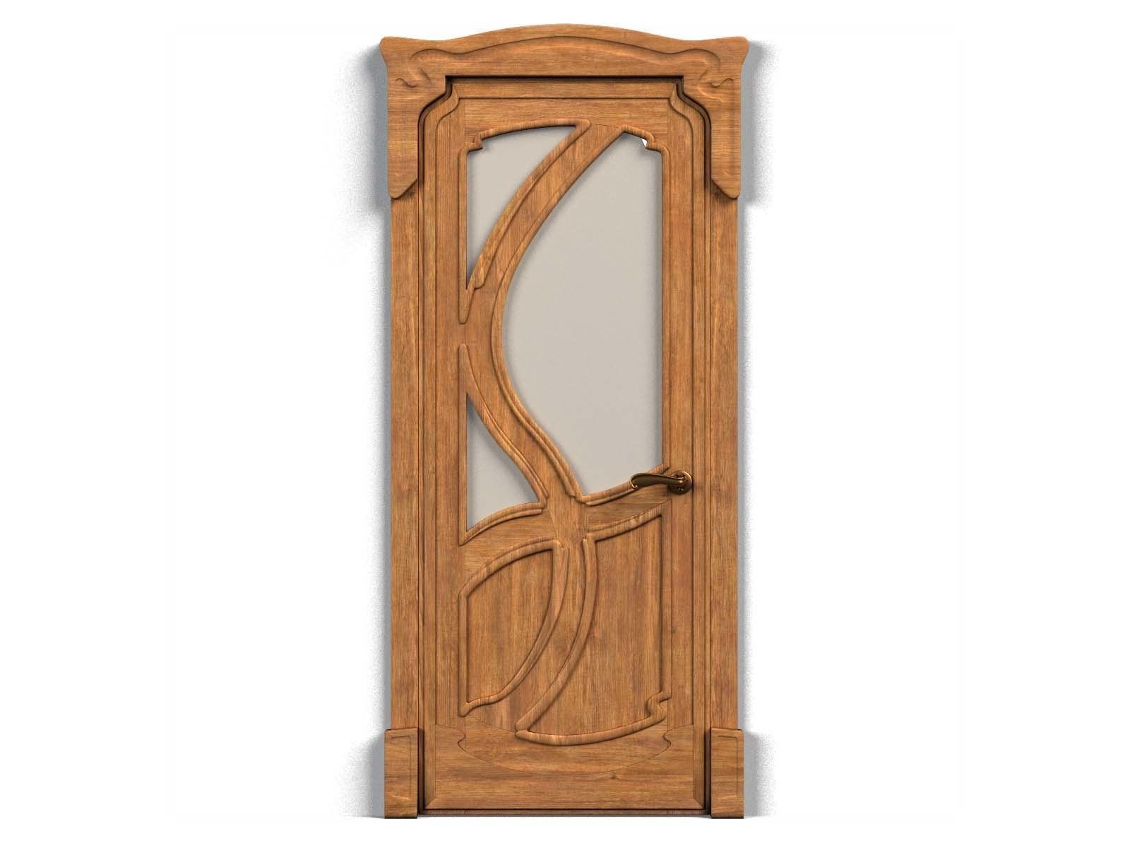 Door0017 wooden door with ornate design 3D model_2