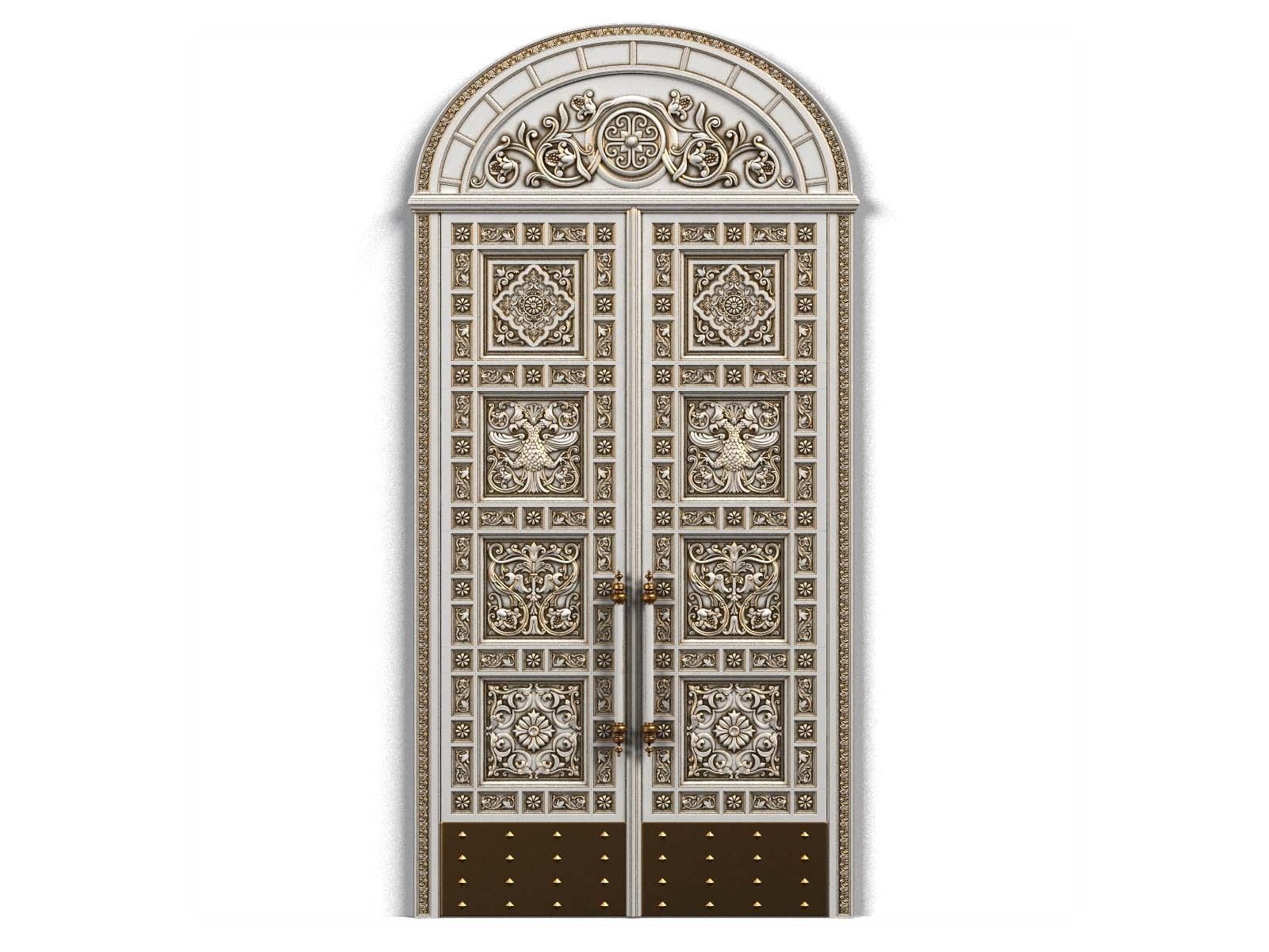 Door0018 ornate wooden door hanging on wall 3D model_1