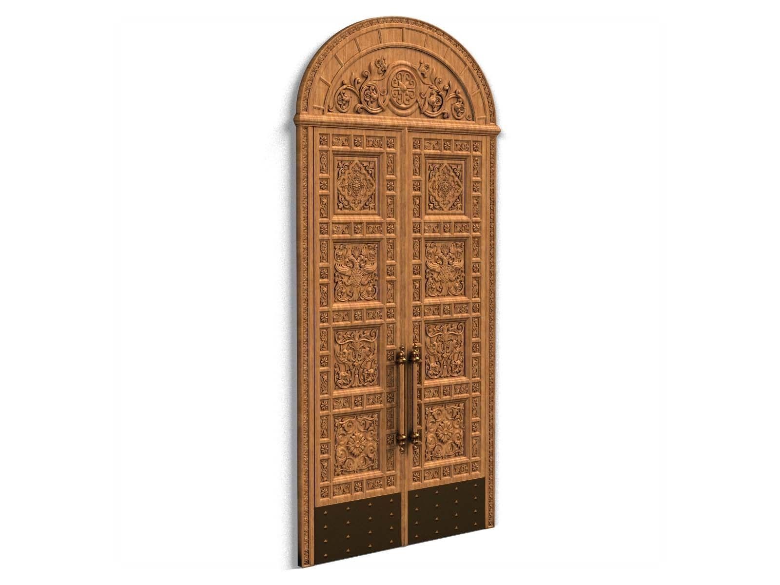 Door0018 ornate wooden door hanging on wall 3D model_5