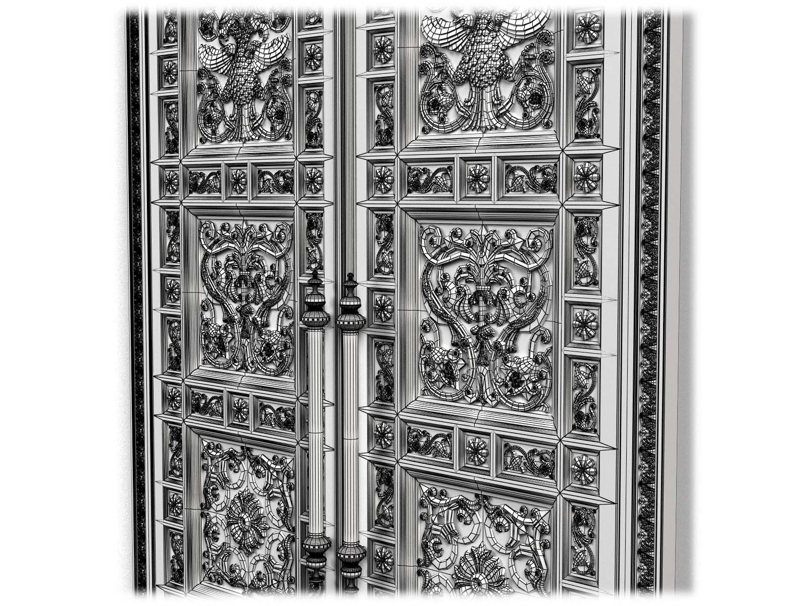 Door0018 ornate wooden door hanging on wall 3D model_11