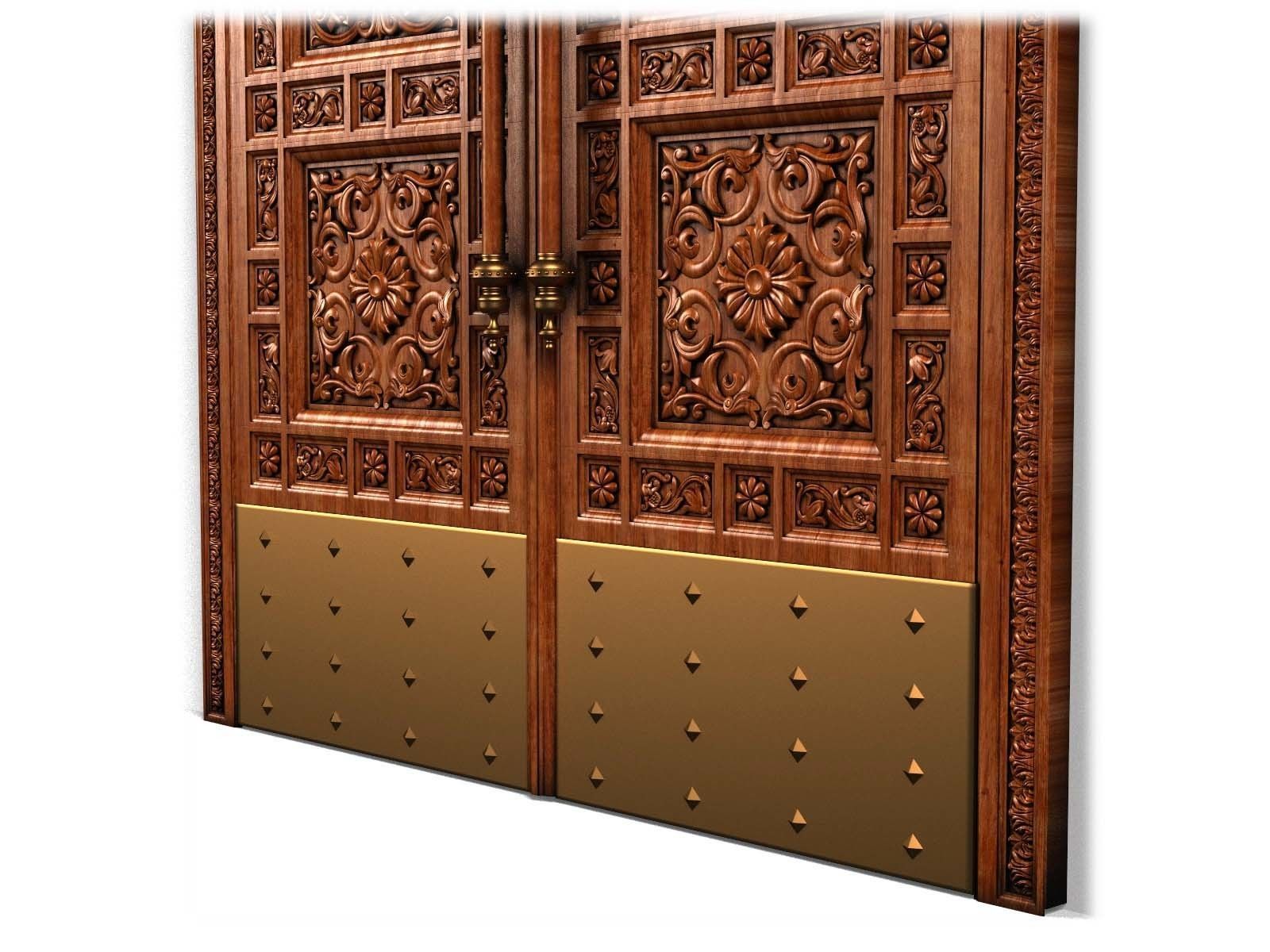 Door0018 ornate wooden door hanging on wall 3D model_12