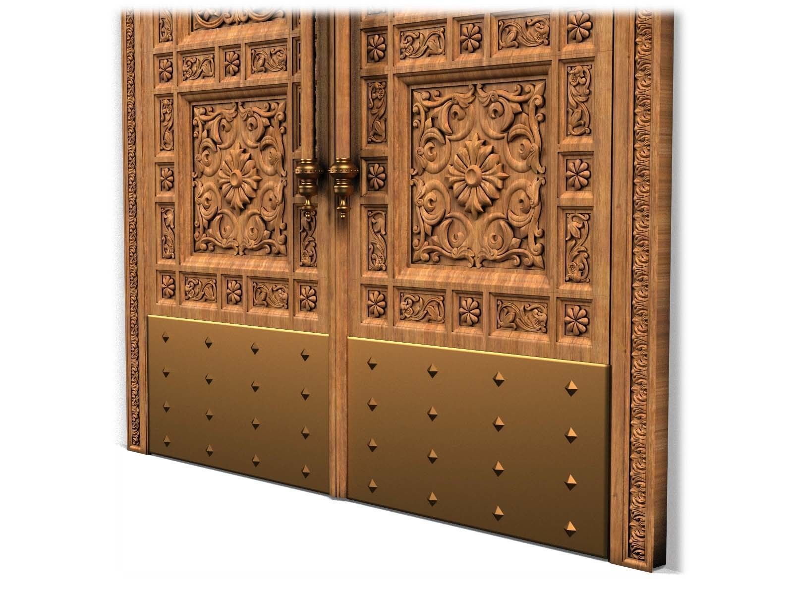 Door0018 ornate wooden door hanging on wall 3D model_13