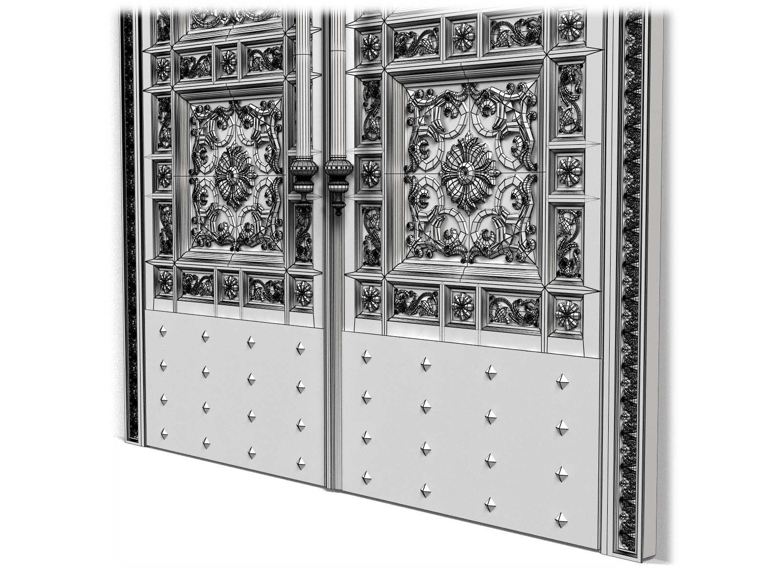 Door0018 ornate wooden door hanging on wall 3D model_14