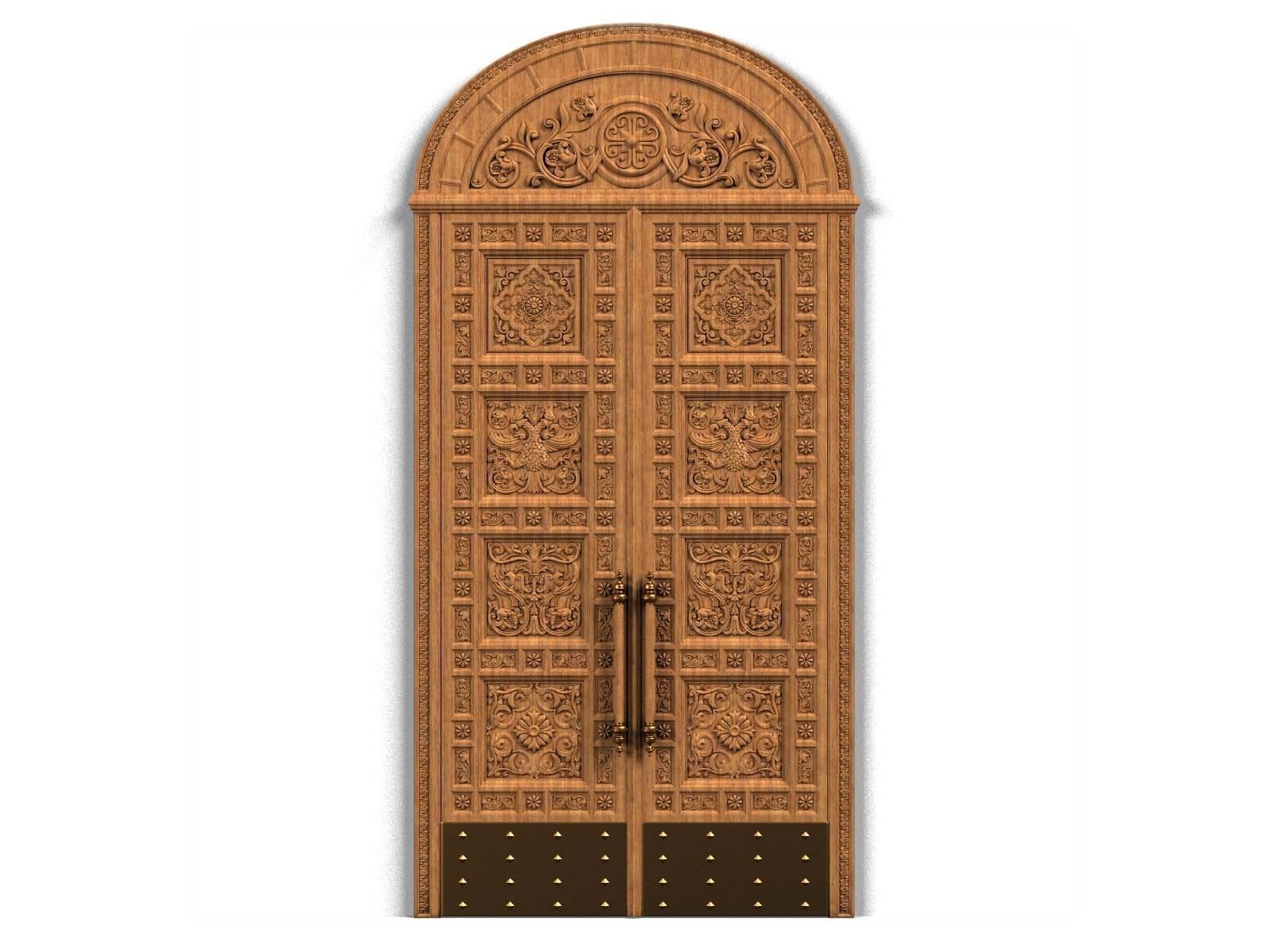 Door0018 ornate wooden door hanging on wall 3D model_2