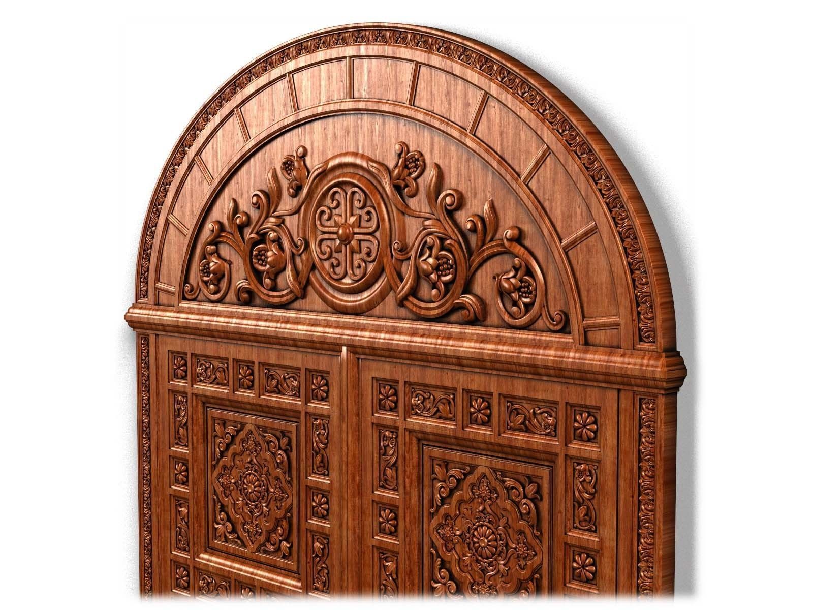 Door0018 ornate wooden door hanging on wall 3D model_6