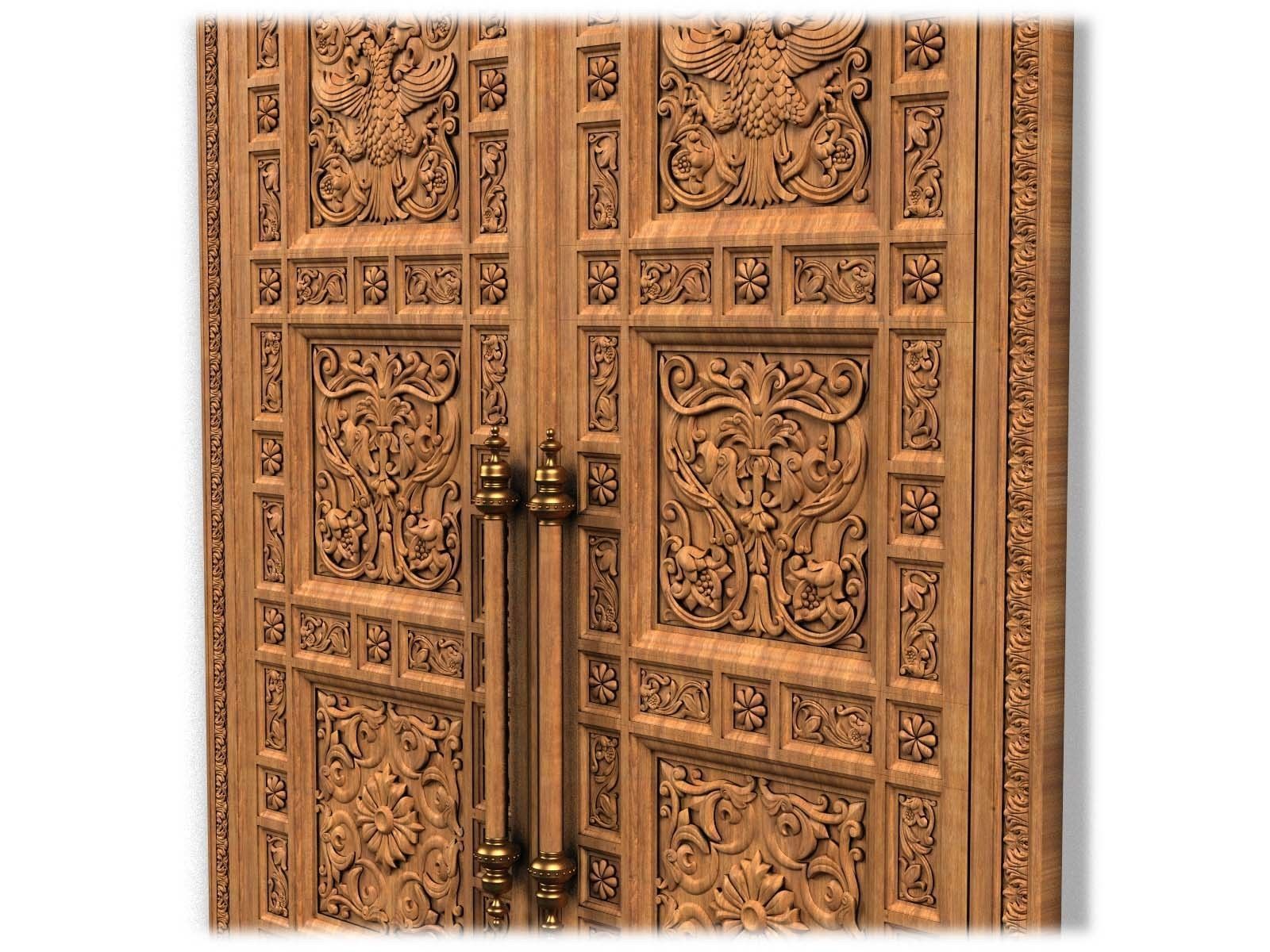 Door0018 ornate wooden door hanging on wall 3D model_10