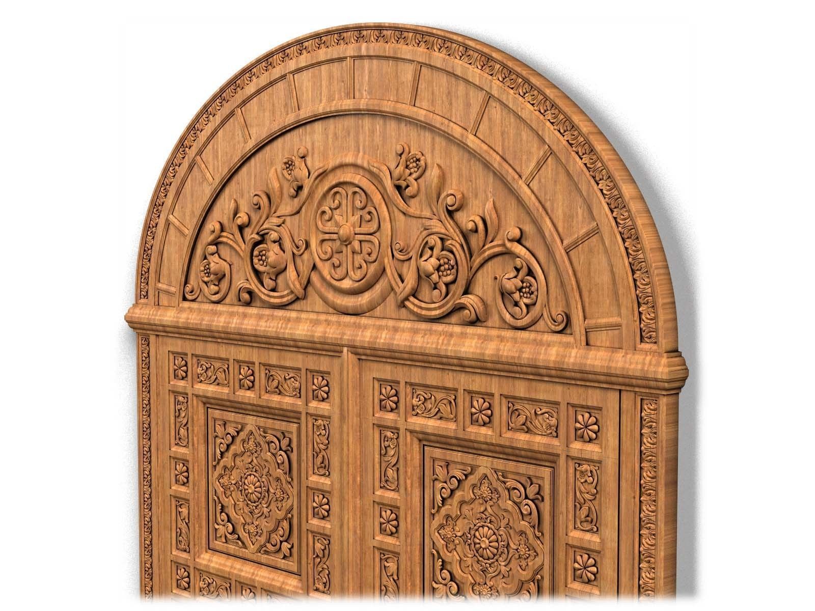 Door0018 ornate wooden door hanging on wall 3D model_7