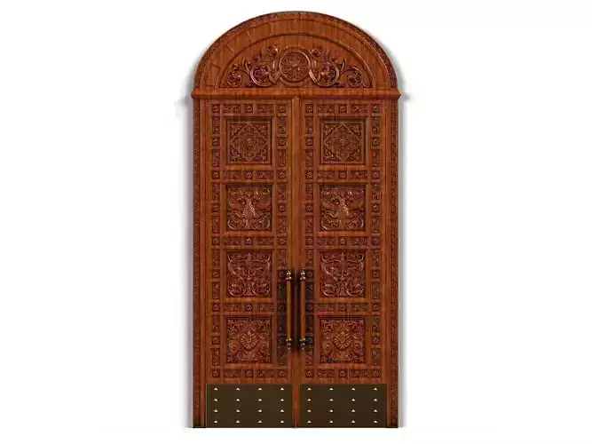 Door0018 ornate wooden door hanging on wall 3D model