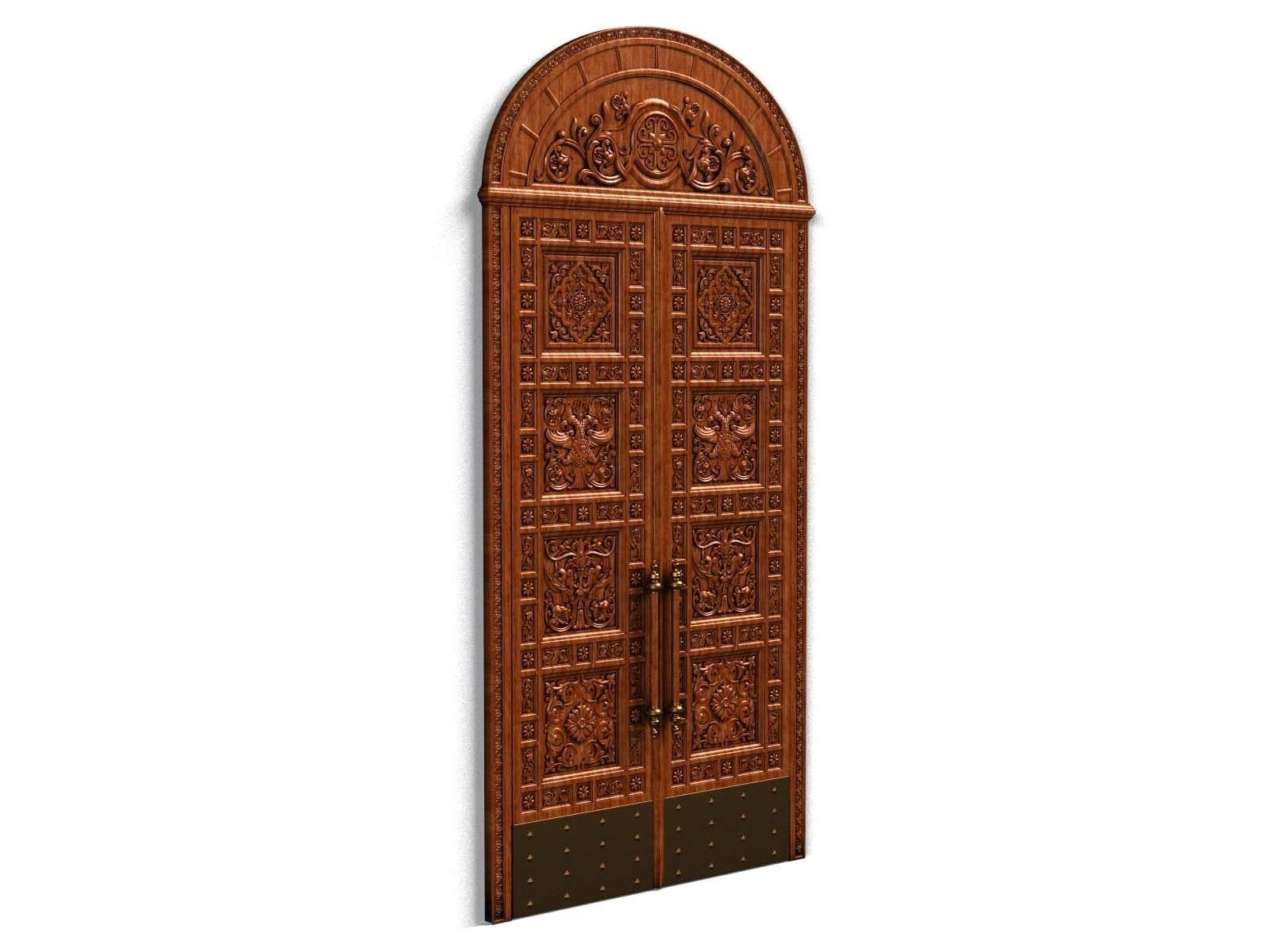 Door0018 ornate wooden door hanging on wall 3D model_3