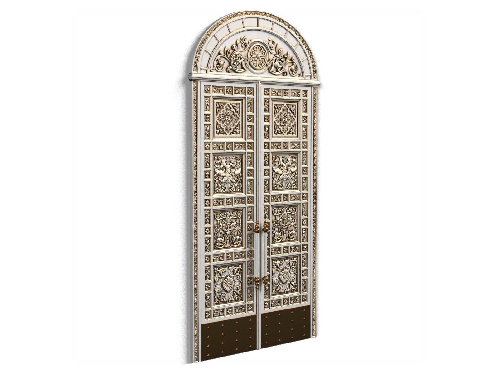 Door0018 ornate wooden door hanging on wall 3D model_4