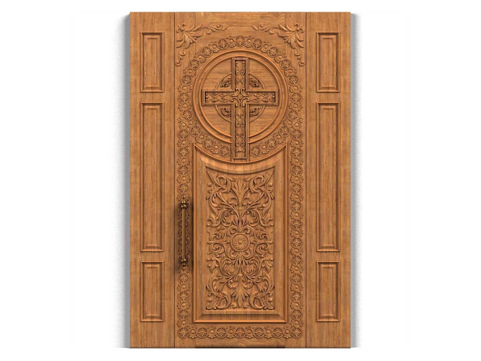 Door0024 wooden door with ornate design 3D model_2