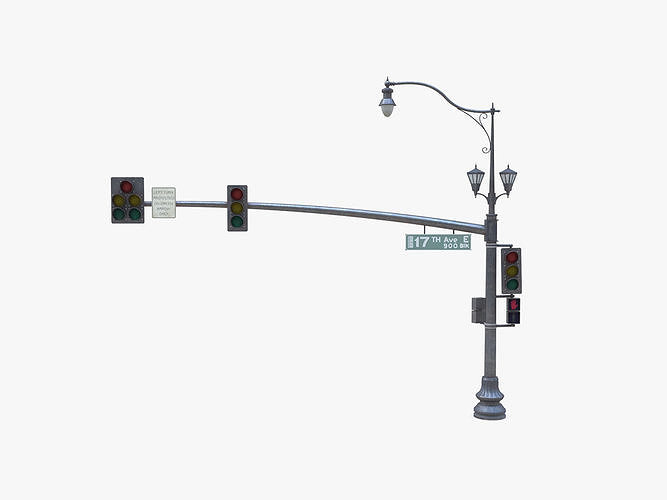Street Light With Traffic Light 05 Low-poly 3D model