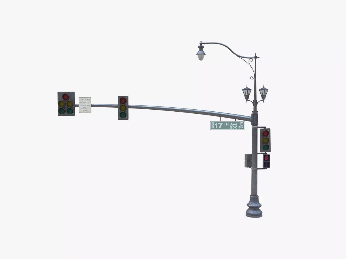 Street Light With Traffic Light 05 Low-poly 3D model_0