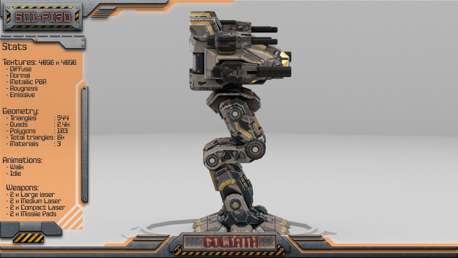 Goliath BattleMech Low-poly 3D model_7