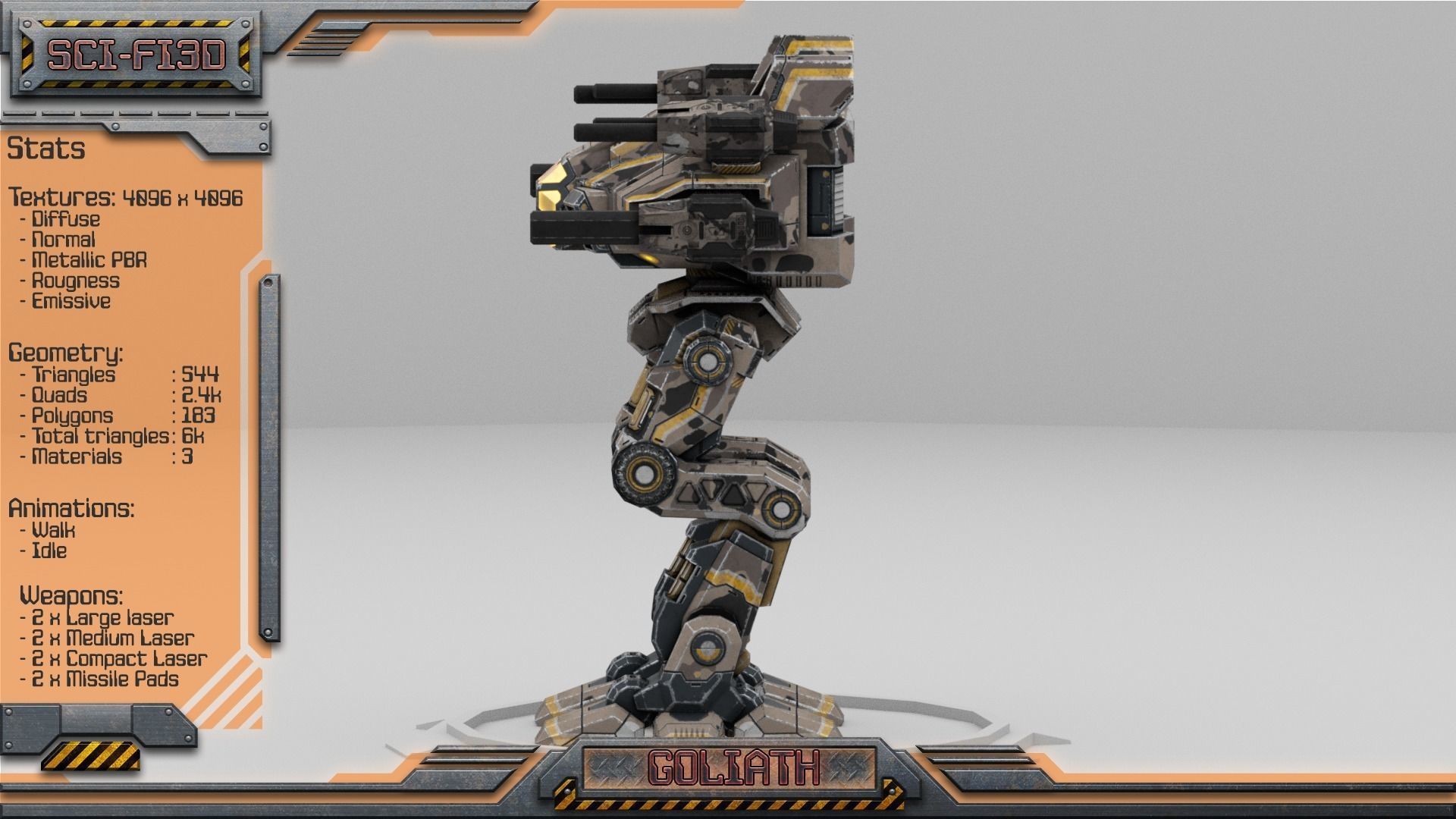 Goliath BattleMech Low-poly 3D model_3