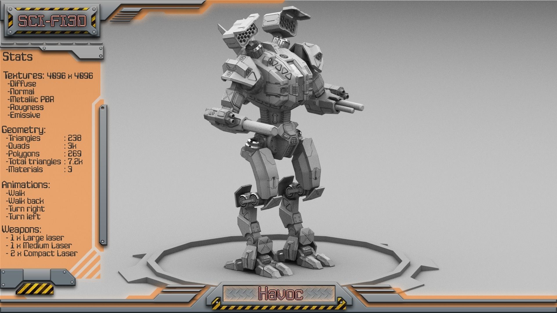 Havoc BattleMech Low-poly 3D model_8