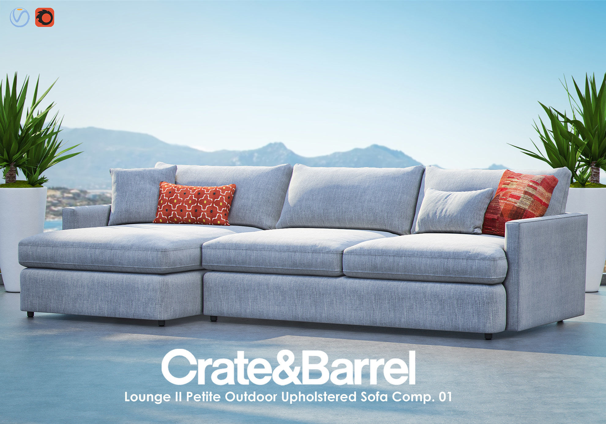 Lounge II Petite Outdoor Upholstered Sofa Composition I