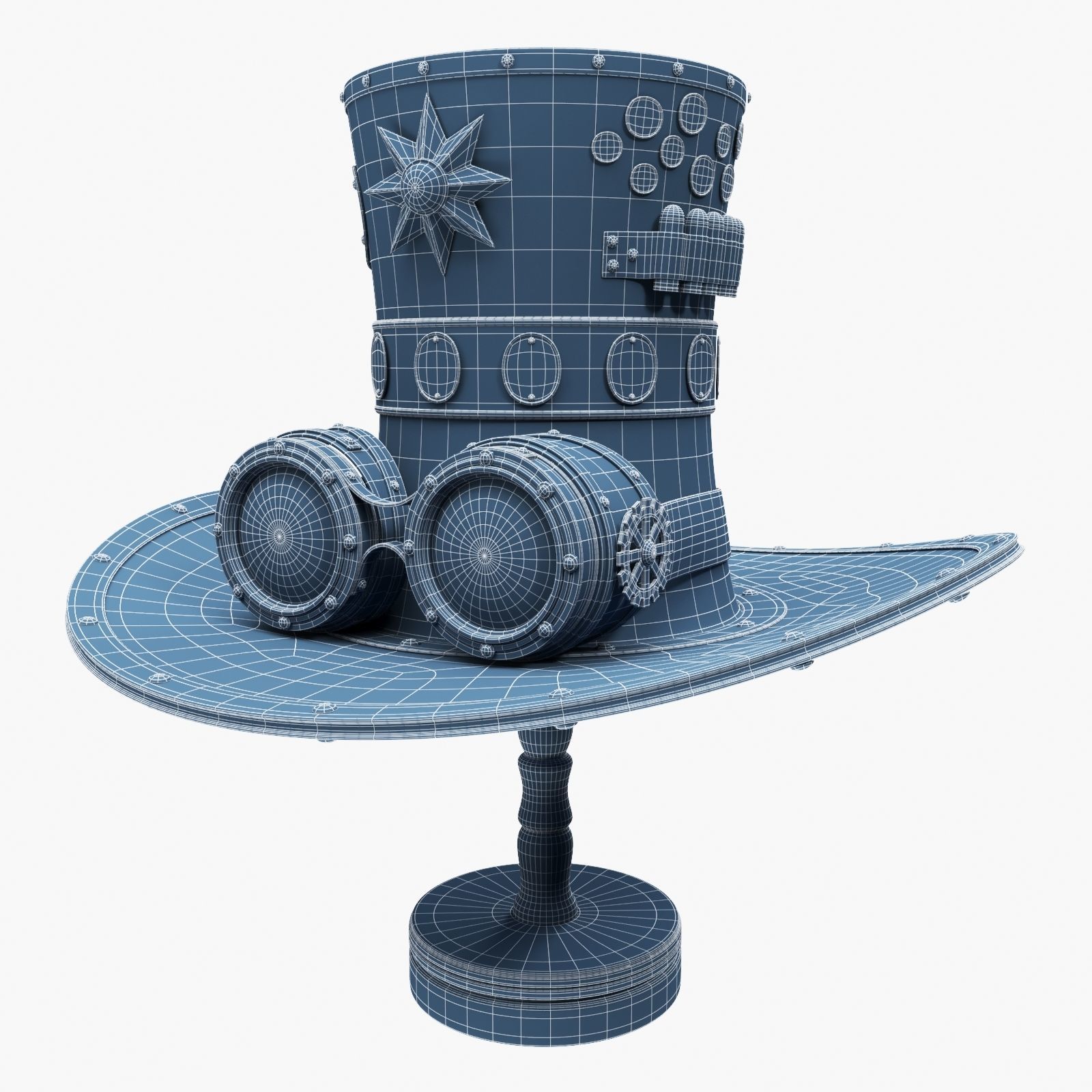 Steampunk Hat on a Wooden Stand Low-poly 3D model_18