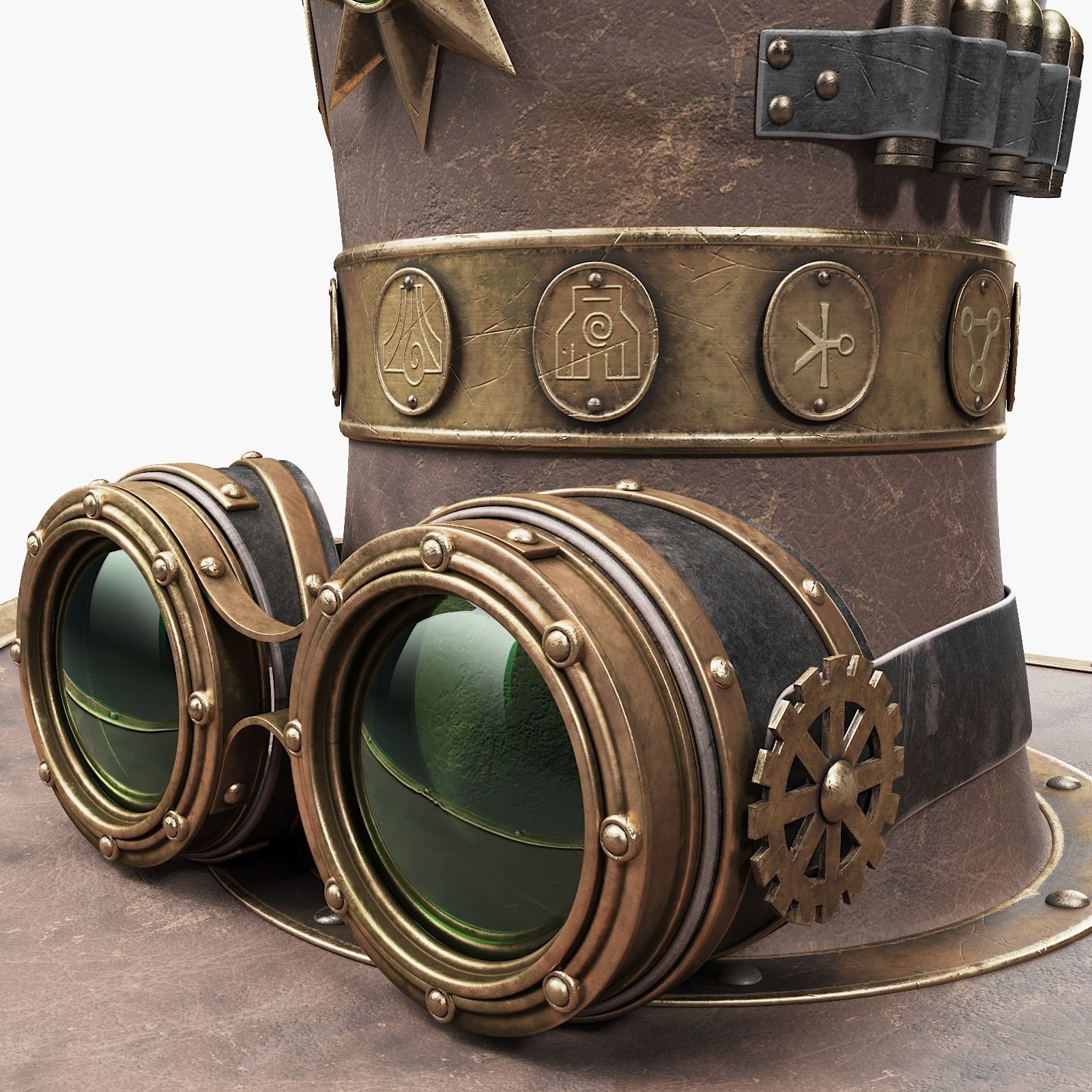 Steampunk Hat on a Wooden Stand Low-poly 3D model_7