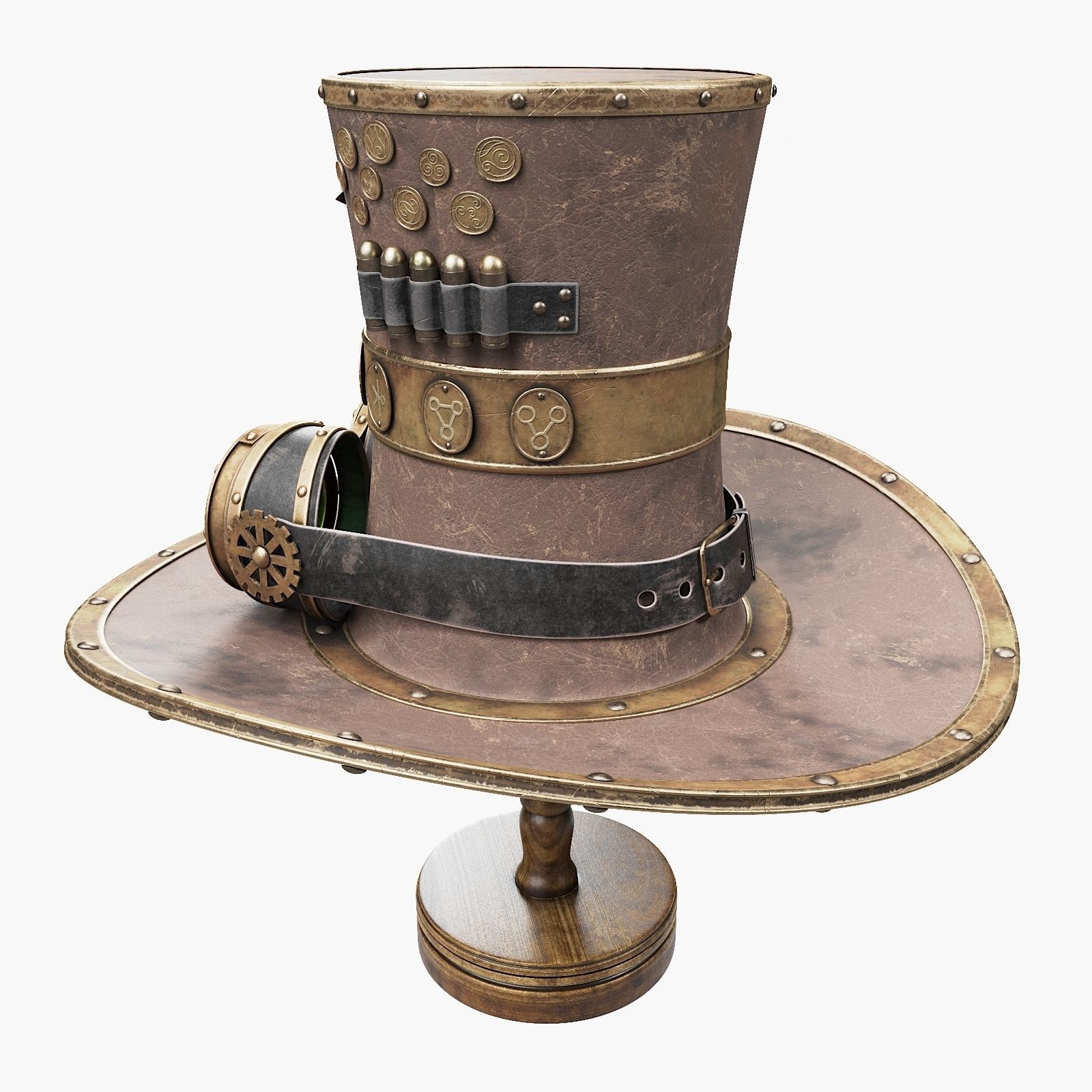 Steampunk Hat on a Wooden Stand Low-poly 3D model_14
