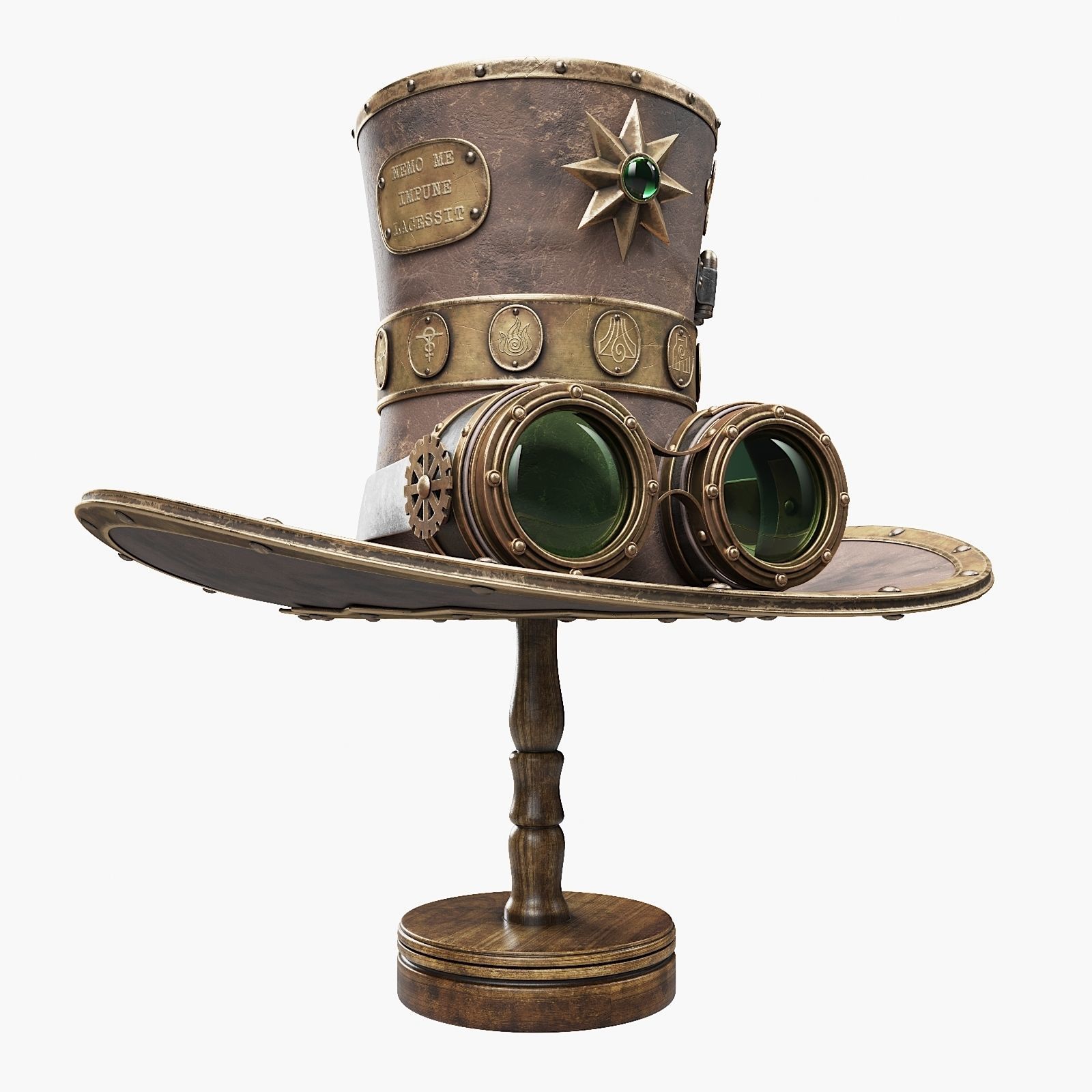 Steampunk Hat on a Wooden Stand Low-poly 3D model_5