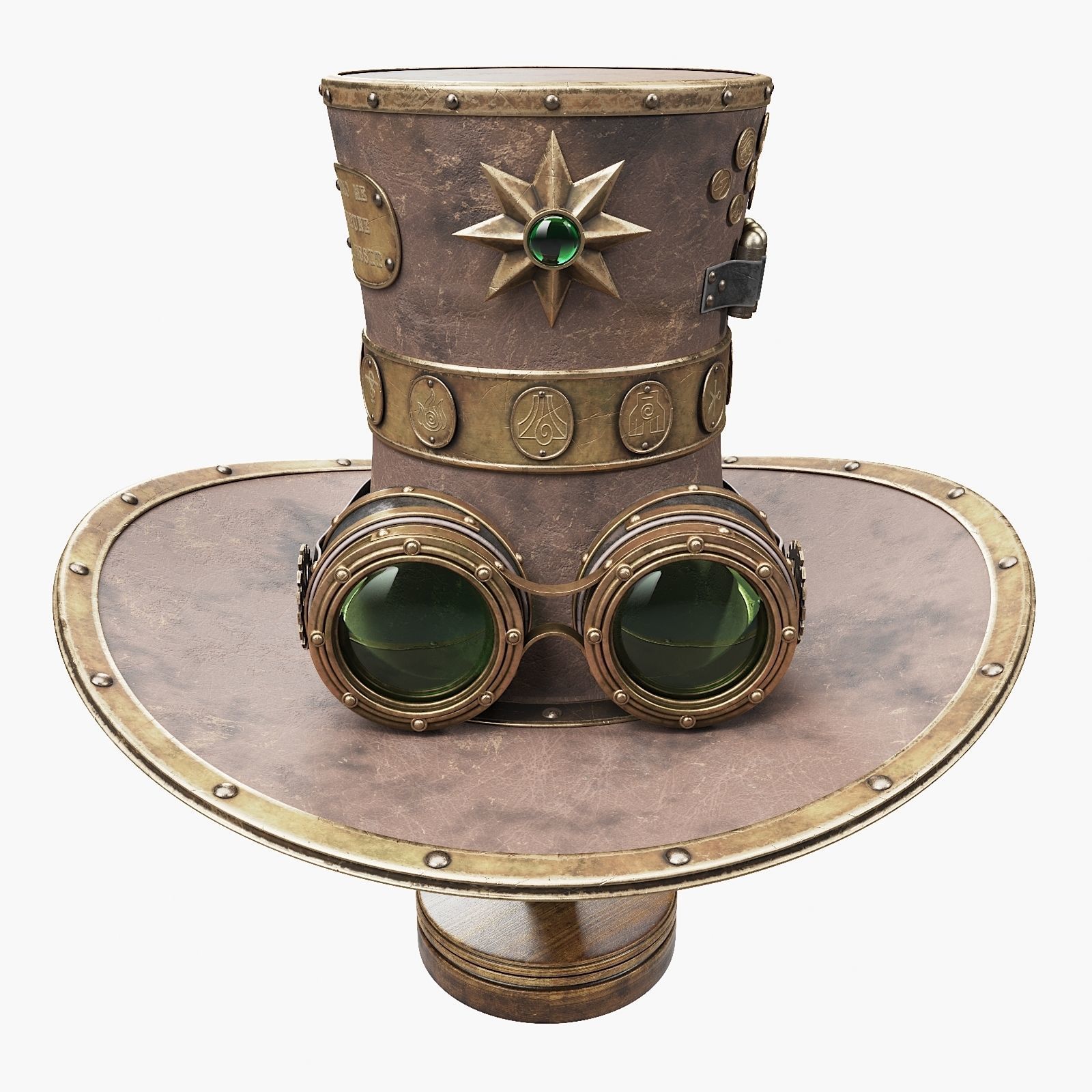 Steampunk Hat on a Wooden Stand Low-poly 3D model_9