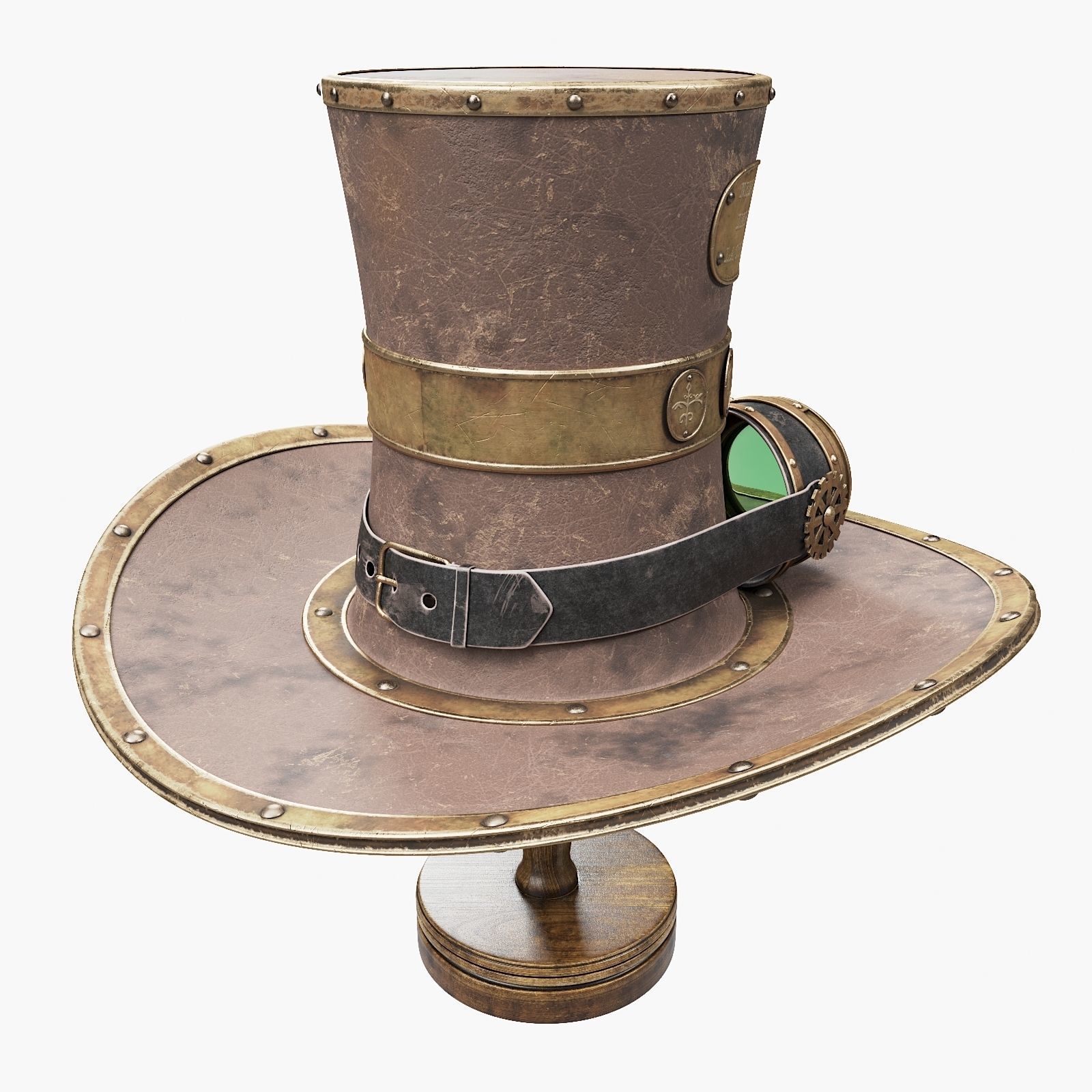 Steampunk Hat on a Wooden Stand Low-poly 3D model_12