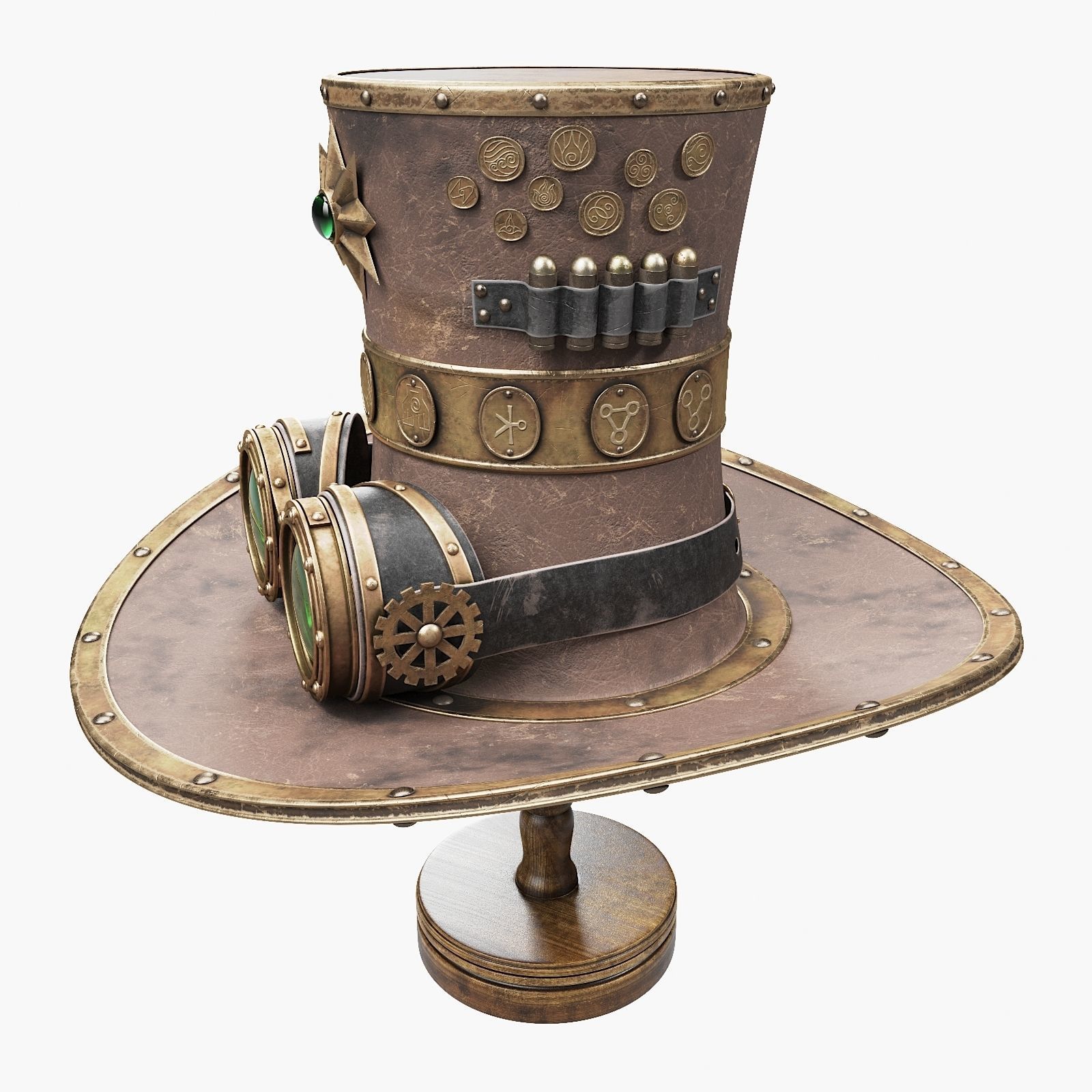 Steampunk Hat on a Wooden Stand Low-poly 3D model_15