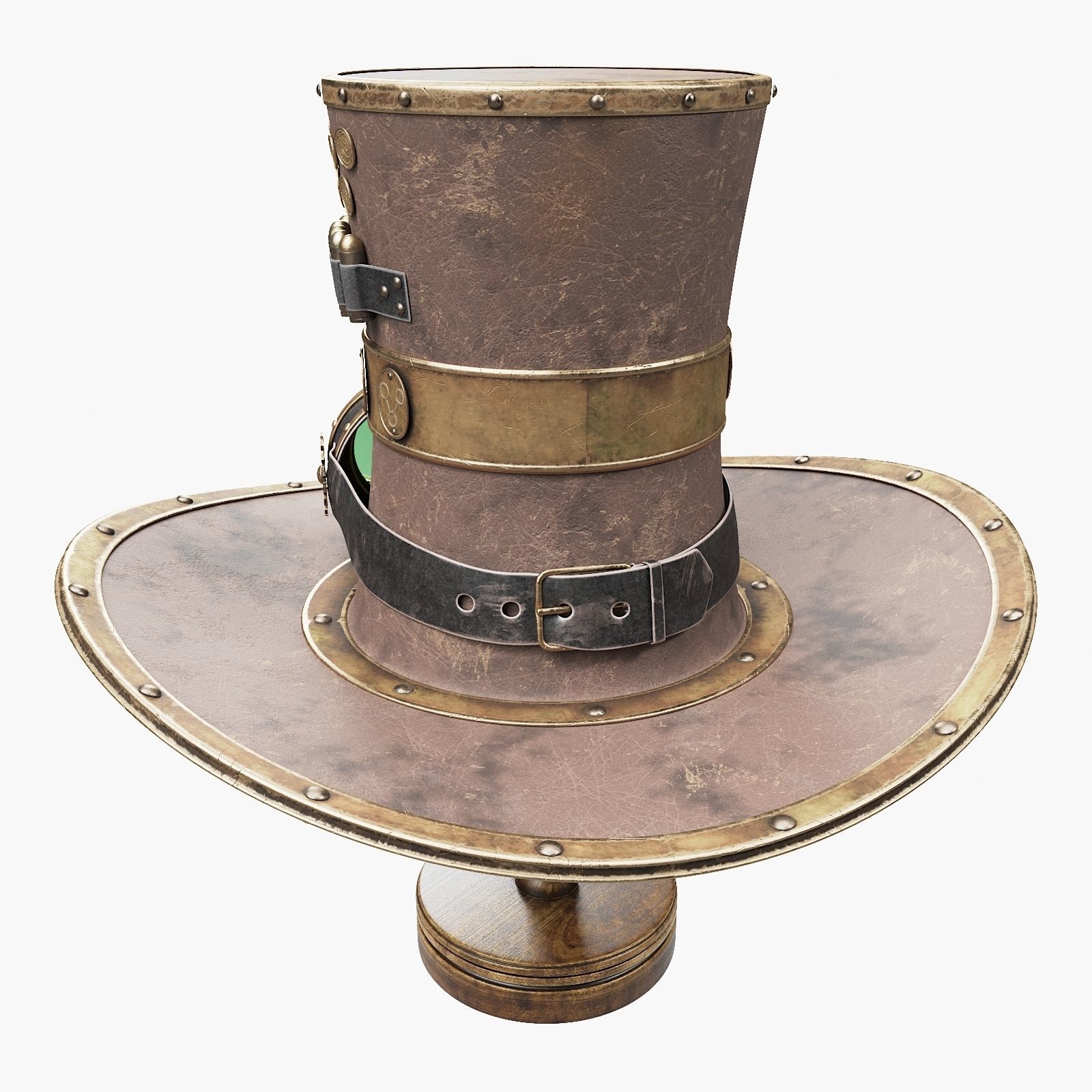Steampunk Hat on a Wooden Stand Low-poly 3D model_13