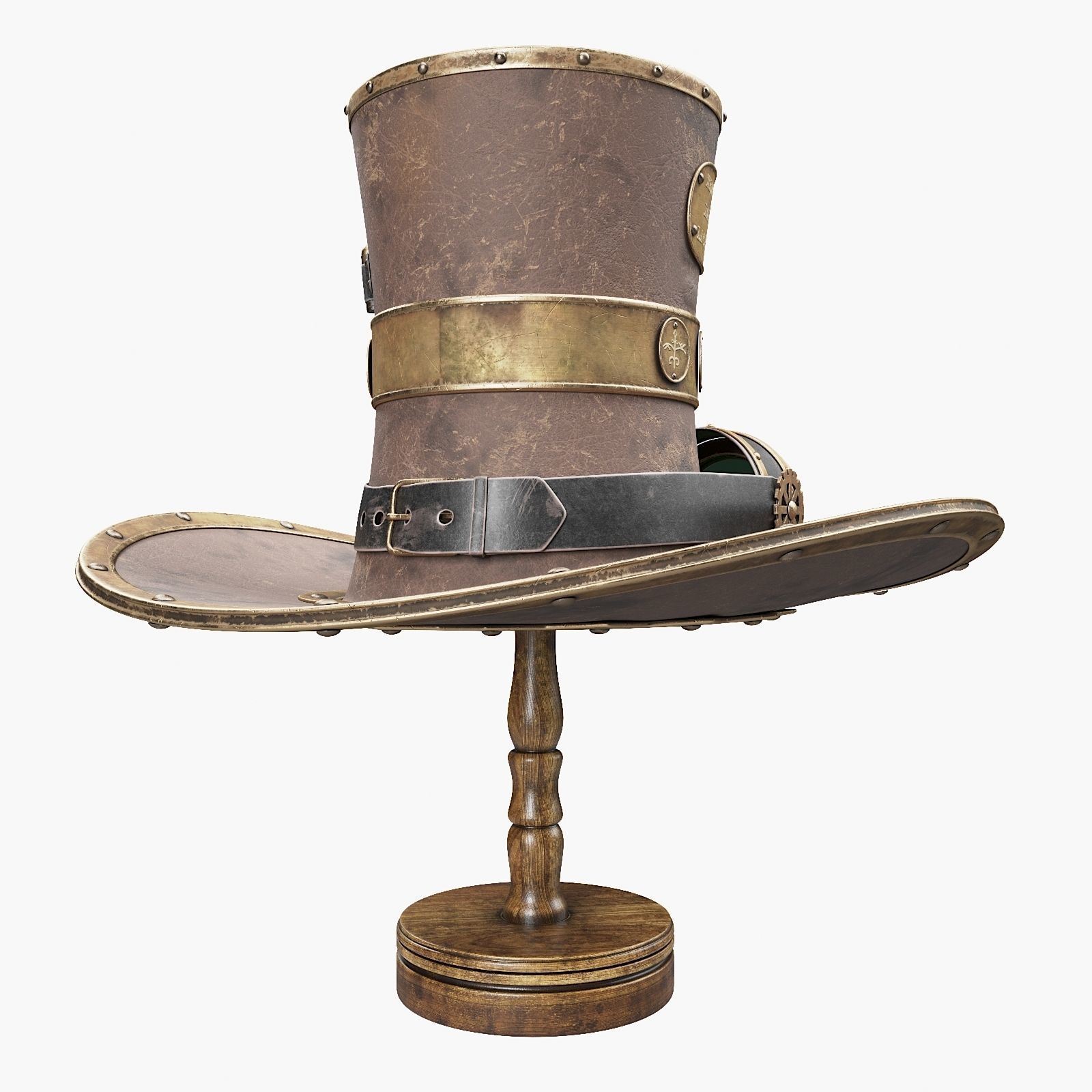 Steampunk Hat on a Wooden Stand Low-poly 3D model_3