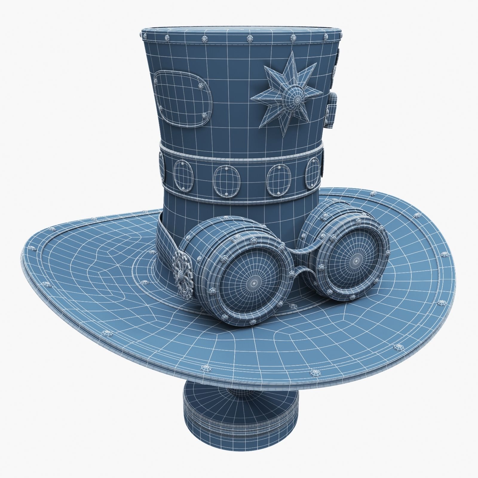 Steampunk Hat on a Wooden Stand Low-poly 3D model_17