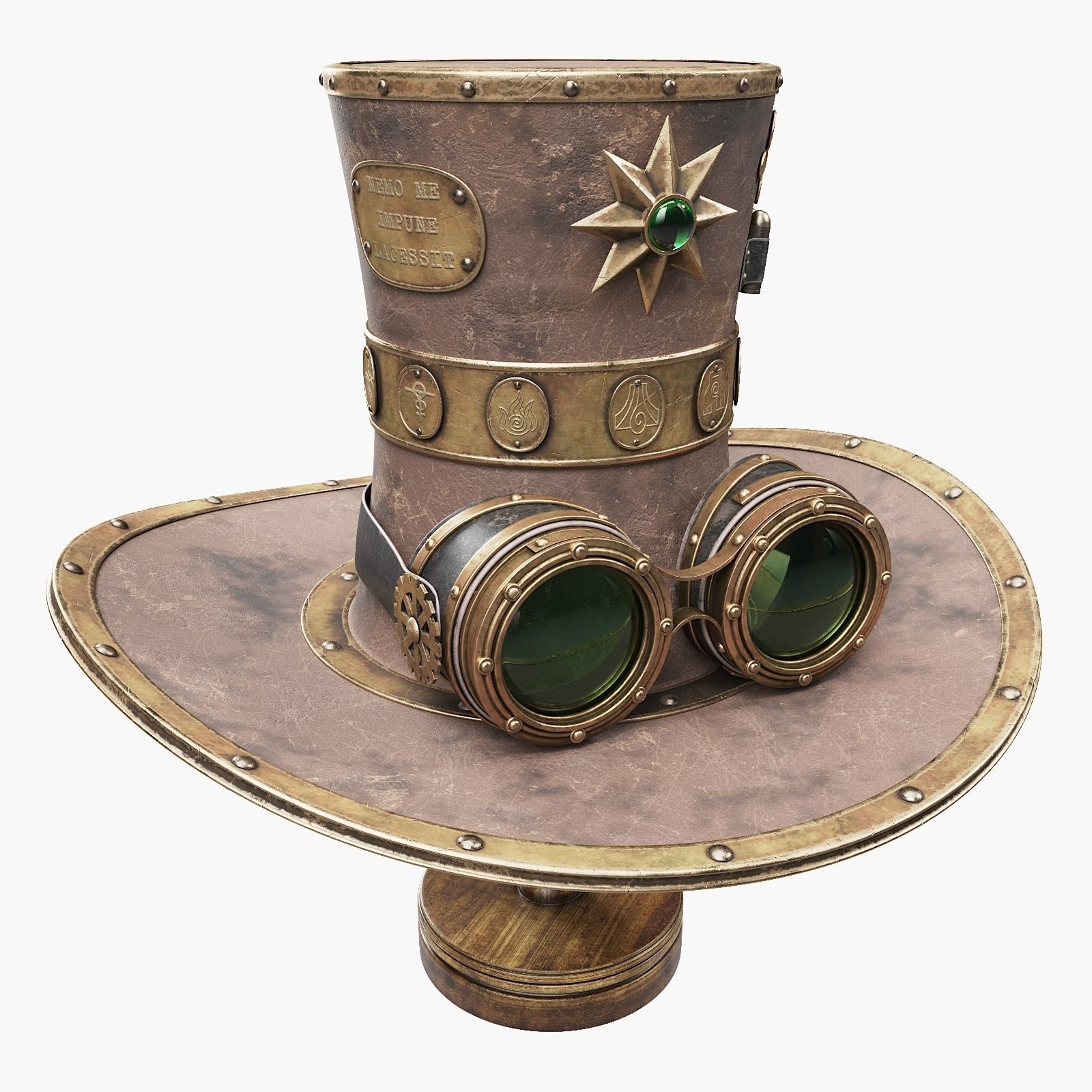 Steampunk Hat on a Wooden Stand Low-poly 3D model_2
