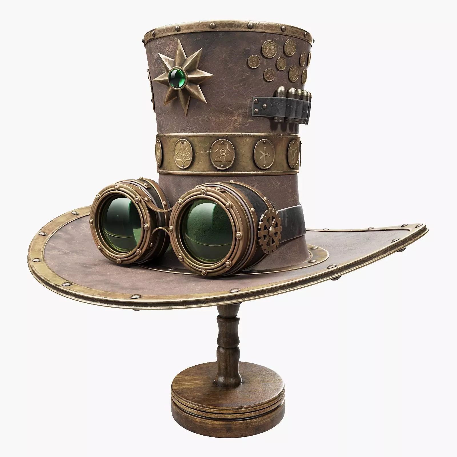 Steampunk Hat on a Wooden Stand Low-poly 3D model_0