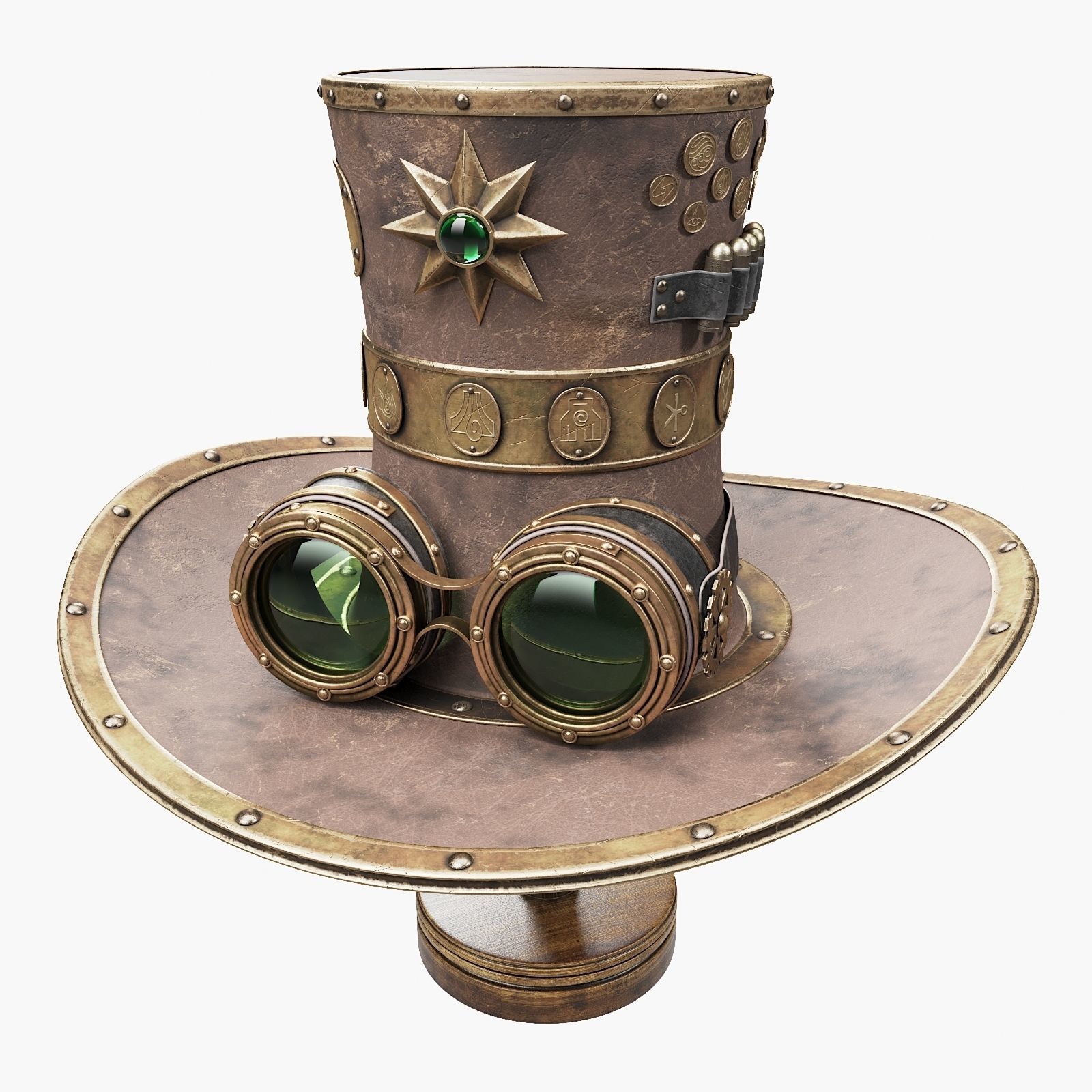 Steampunk Hat on a Wooden Stand Low-poly 3D model_16