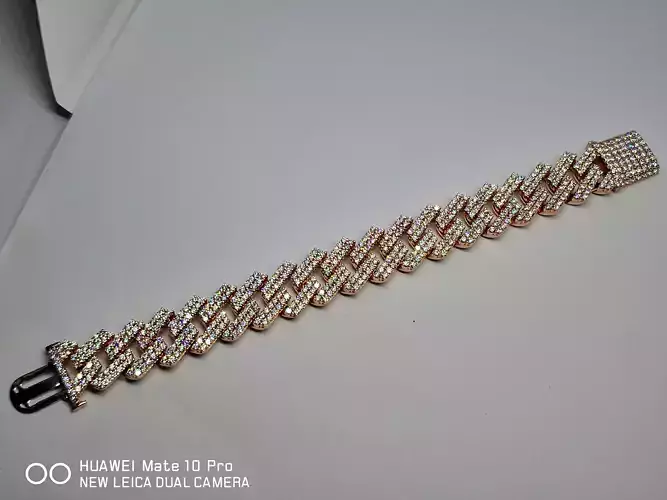 Model Cuban Chain Bracelet and Necklace stones cut round 3D print model