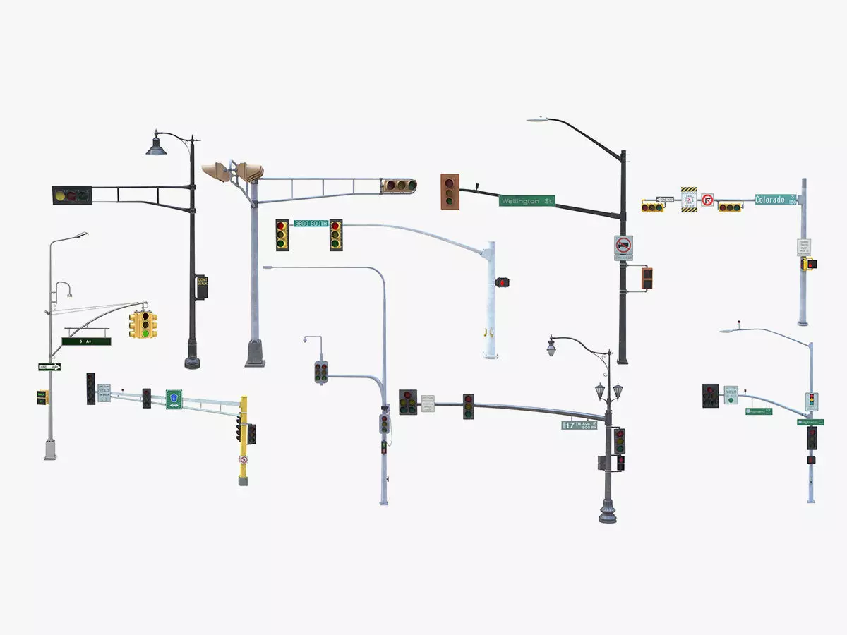 10 Street Light with Traffic Low-poly 3D model_0