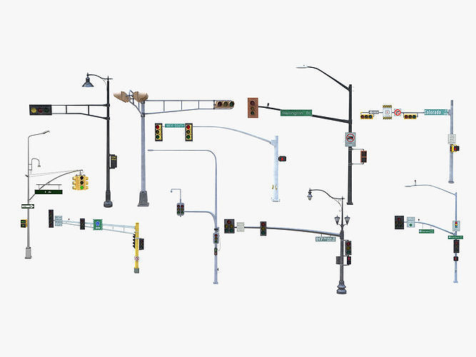 10 Street Light with Traffic Low-poly 3D model